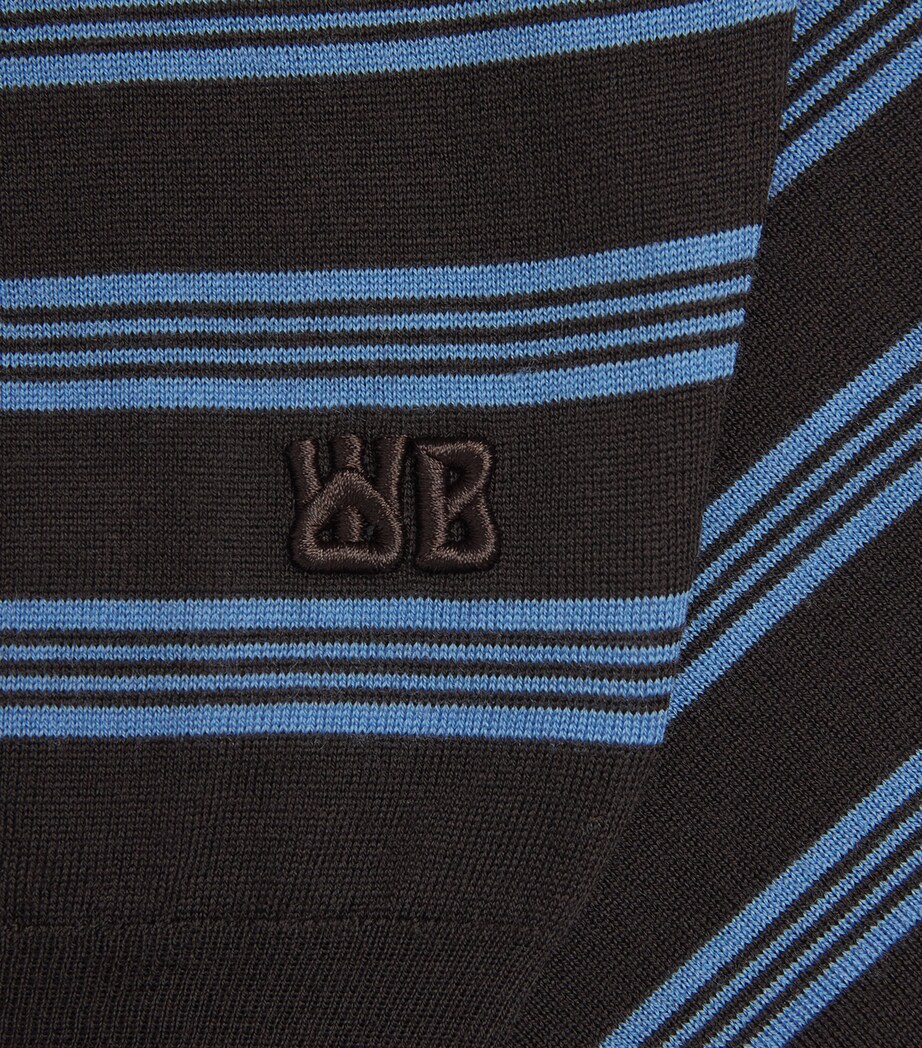 Wales Bonner Mens x John Smedley Merino Polo Sweater Brown/blue/ivory Image 6