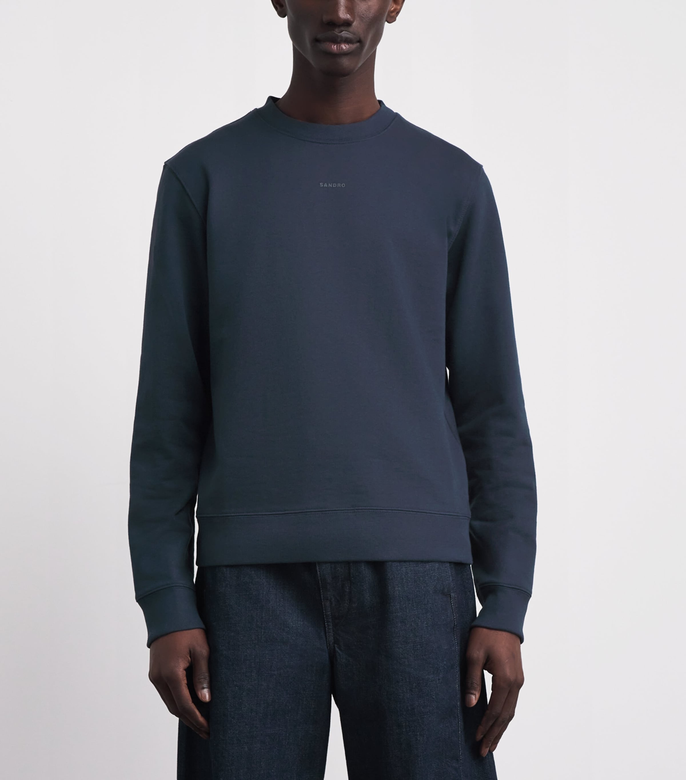 Sandro Paris Mens Cotton Logo Sweatshirt Navy Blue Image 4