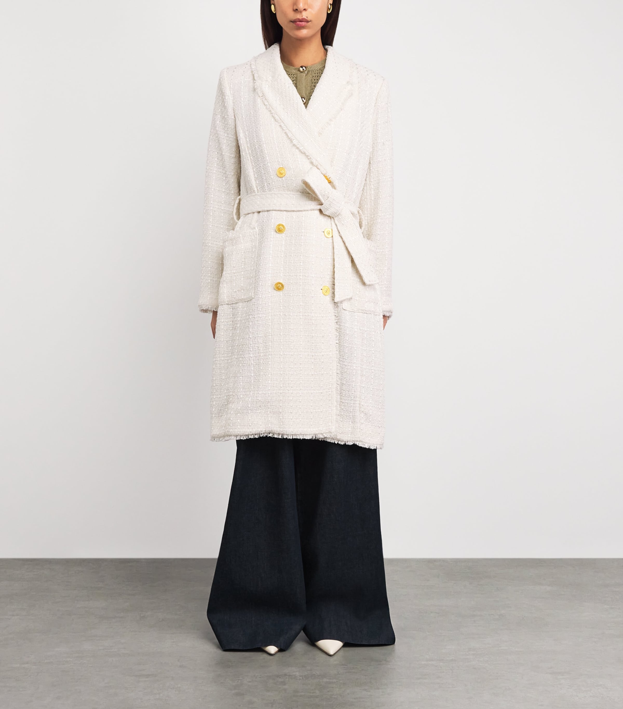 L'Agence Womens Tweed Cooper Overcoat Vintage White Image 4