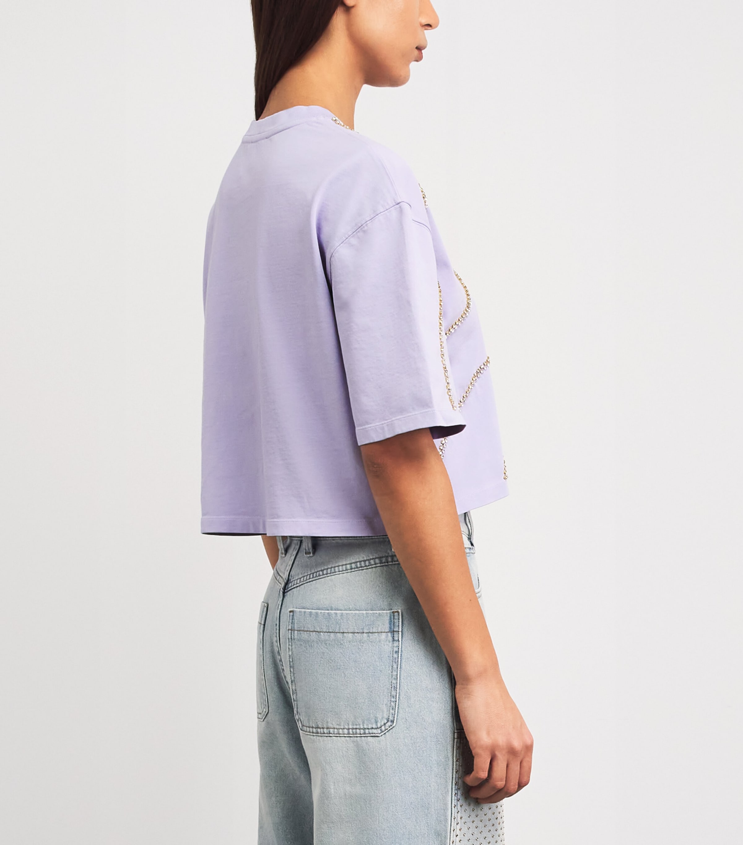 Sandro Paris Womens Cotton Embellished Cropped T-Shirt Mauve Image 5