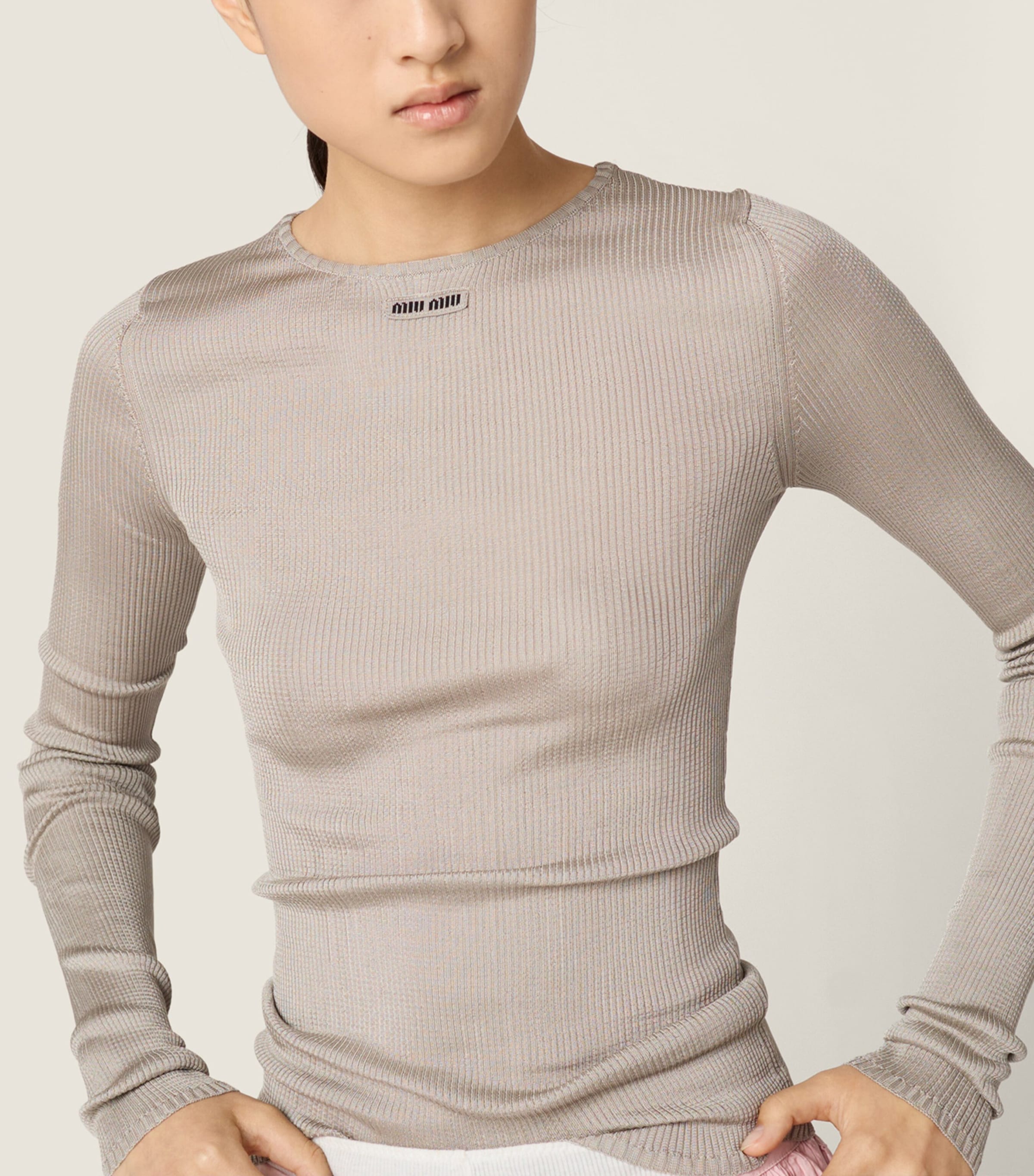 Miu Miu Womens Silk Rib-Knit Sweater Image 4