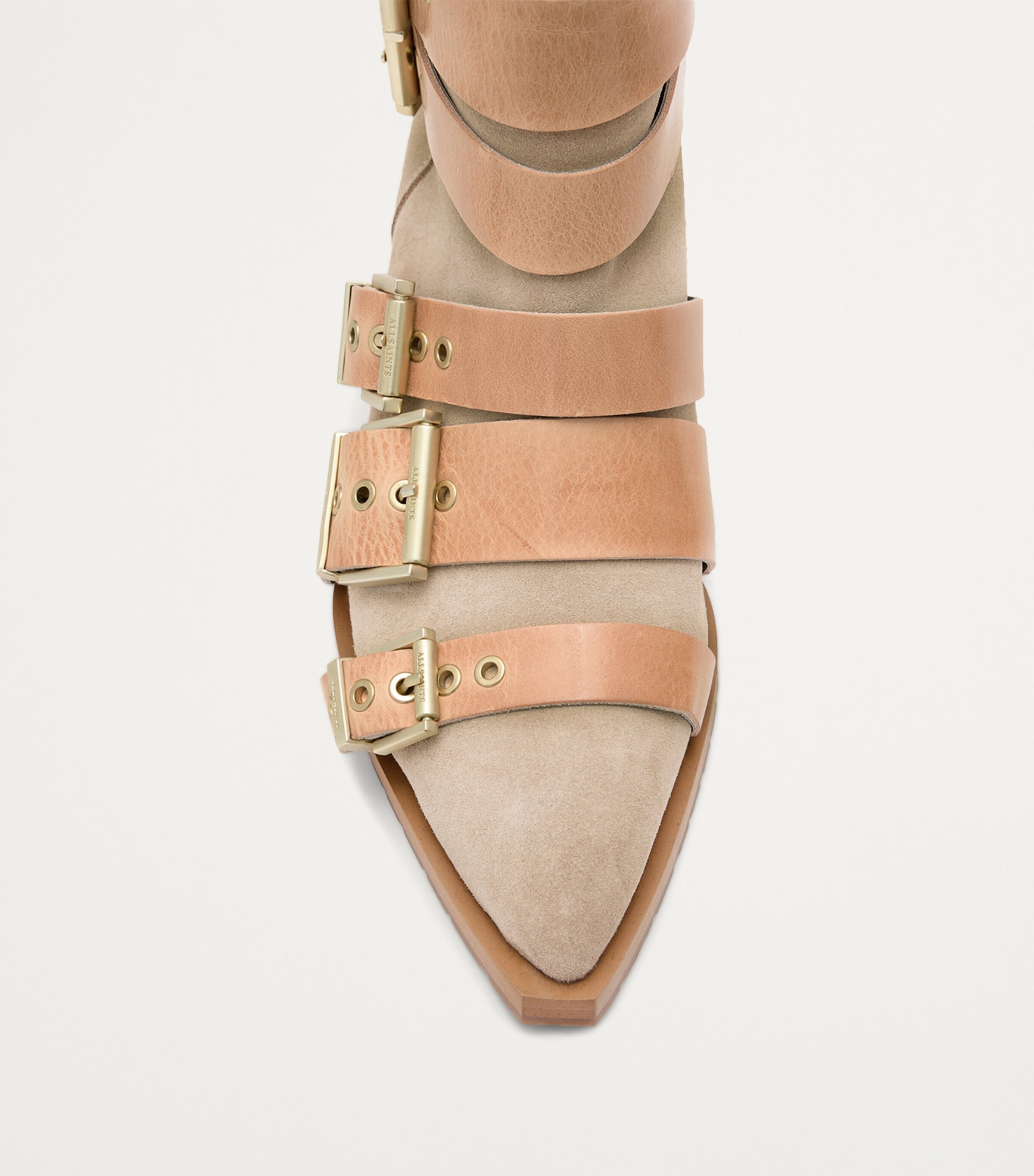 Allsaints Suede Buckle-detail Jane Boots In Brown