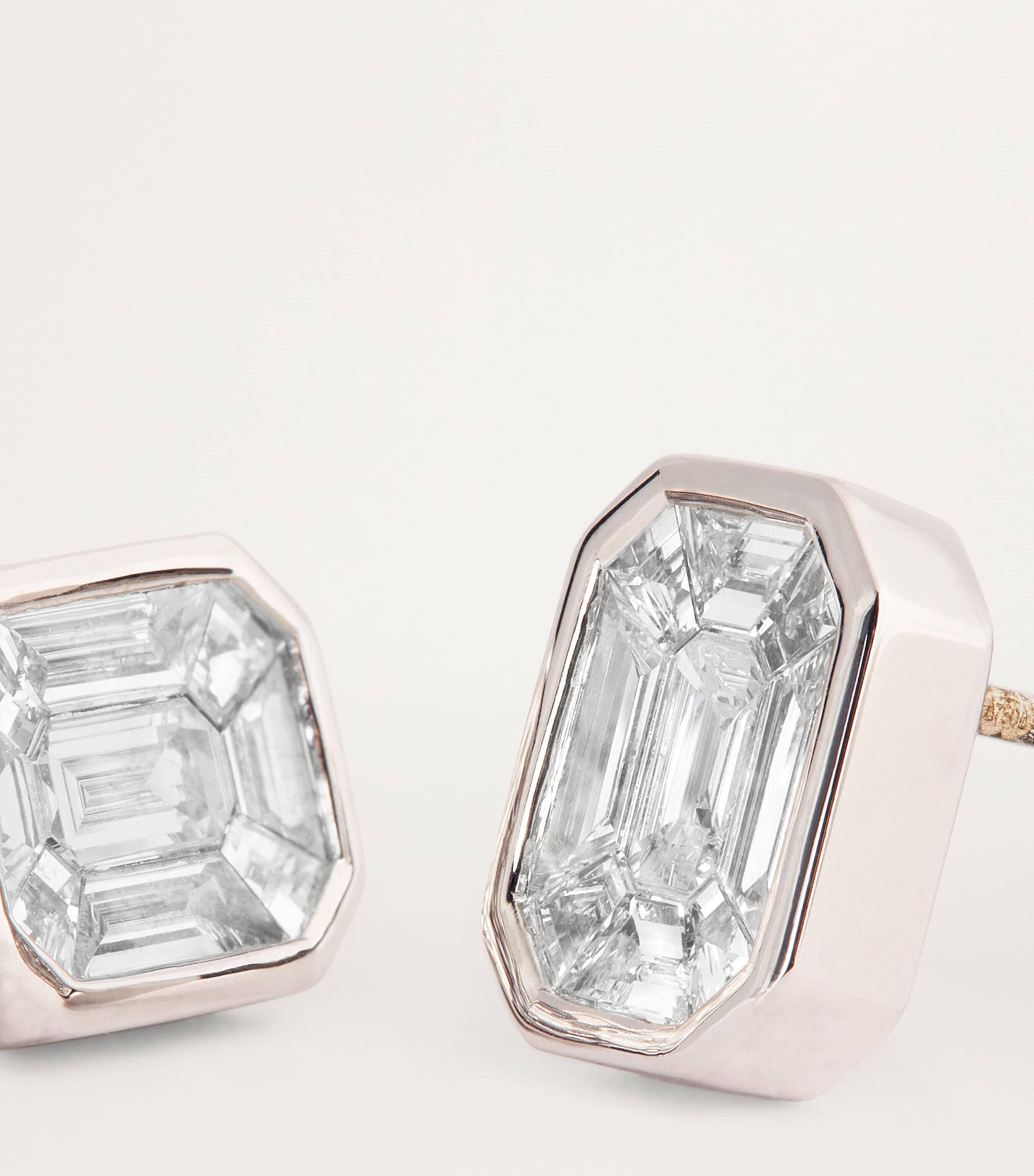 White Gold and Diamond Illusion Stud Earrings WHITE GOLD Image 5