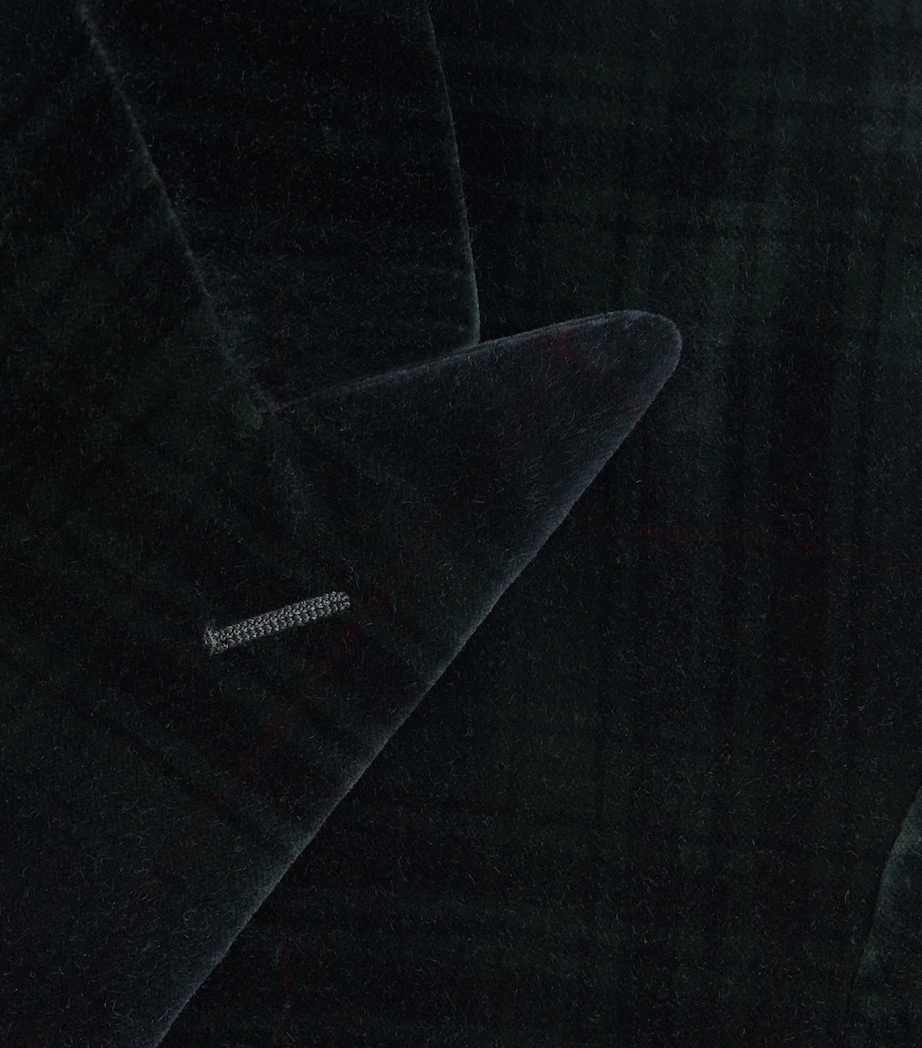 Cotton Velvet Tartan Double-Breasted Blazer GREEN Image 5