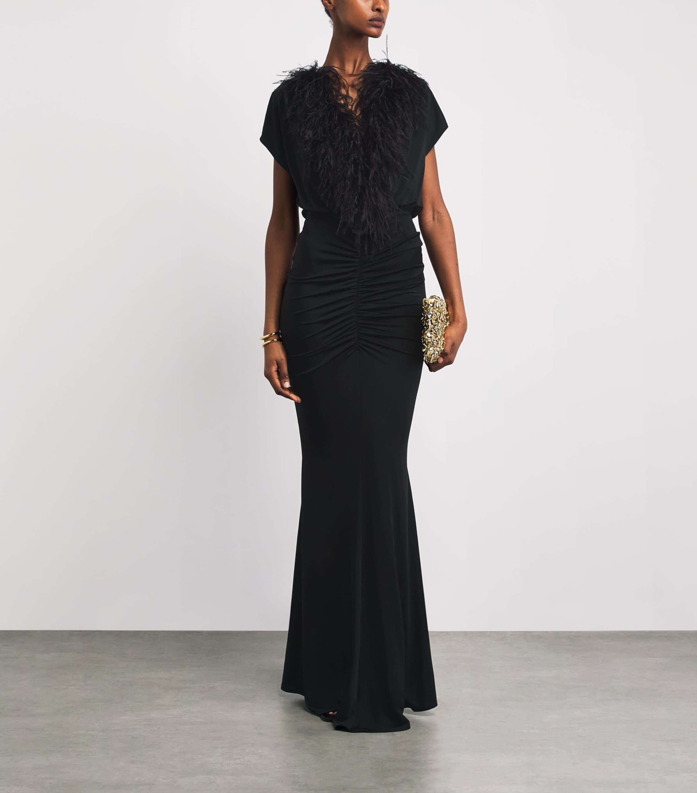 LAPOINTE Womens Feather-Jersey Gathered Gown Black Image 2