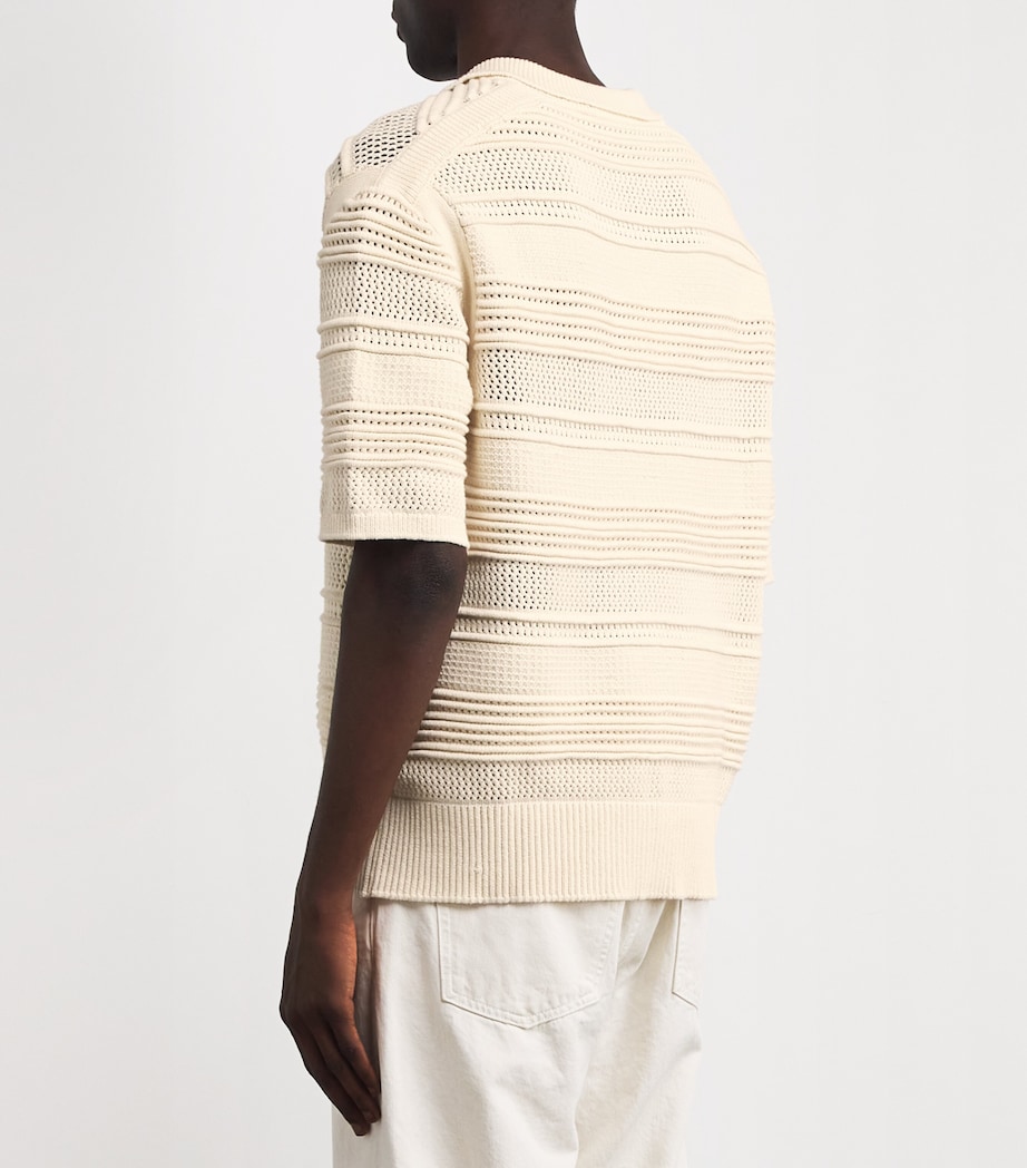 Cotton-Blend Crochet Polo Shirt CREAM Image 4