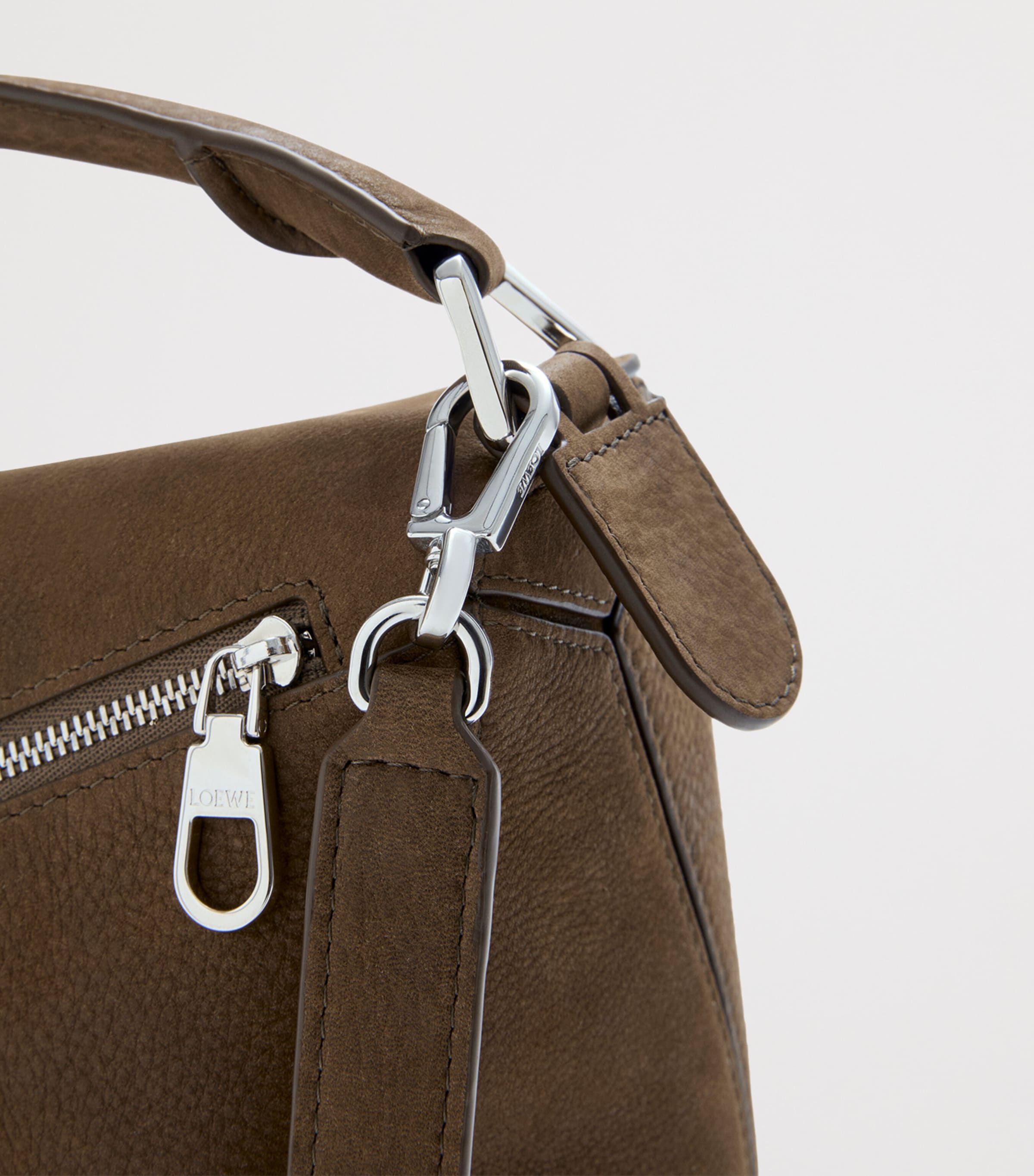 Small Suede Featherlight Puzzle Top-Handle Bag TUNDRA Image 11