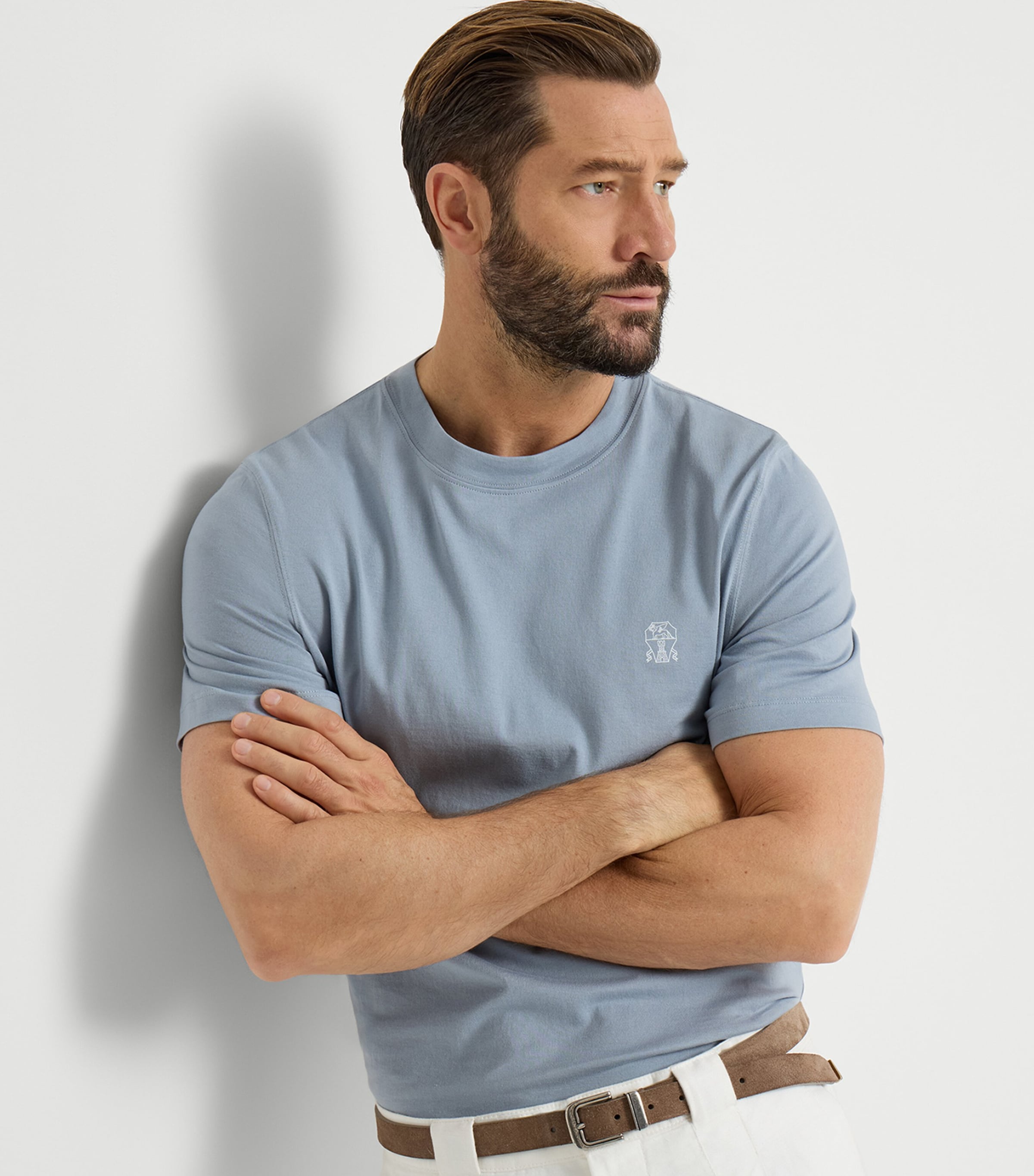 即決 未使用 BRUNELLO CUCINELLI Tシャツ S Brunello Cucinelli logo-embroidered T-shirt | Blue | FARFETCH