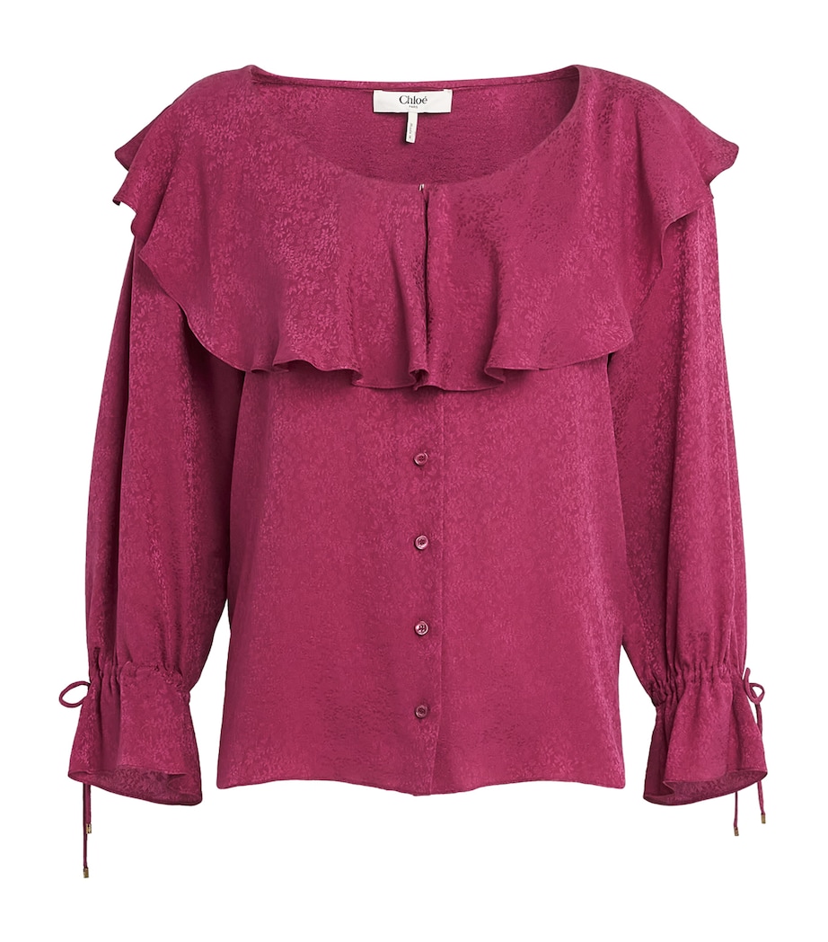 Chloé Womens Silk Ruffle Blouse Dark Ruby Silk Image 1