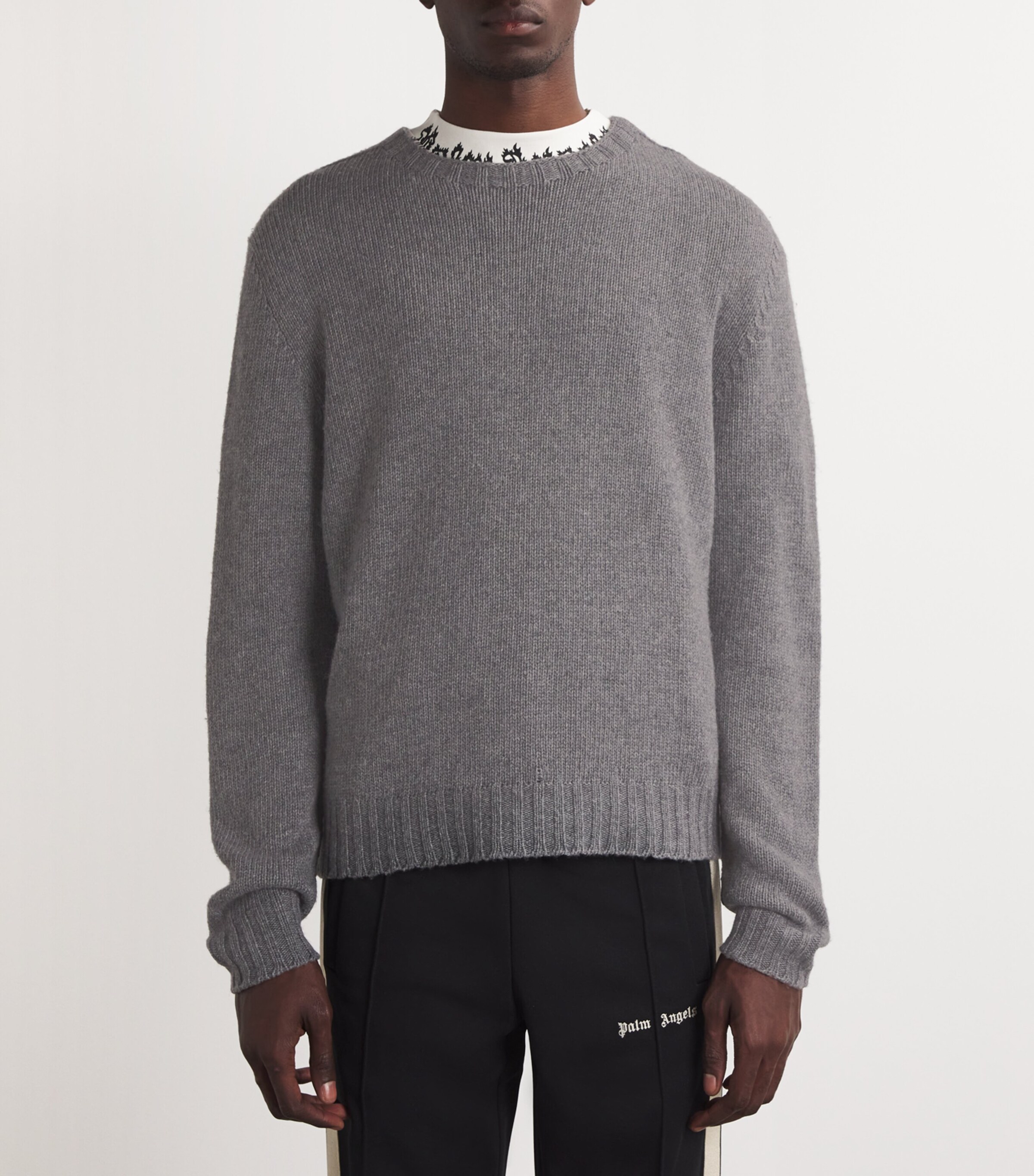 Palm Angels Mens Logo Sweater Grey Melange Image 3