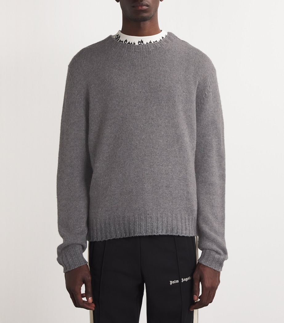 Palm Angels Mens Logo Sweater Grey Melange Image 3