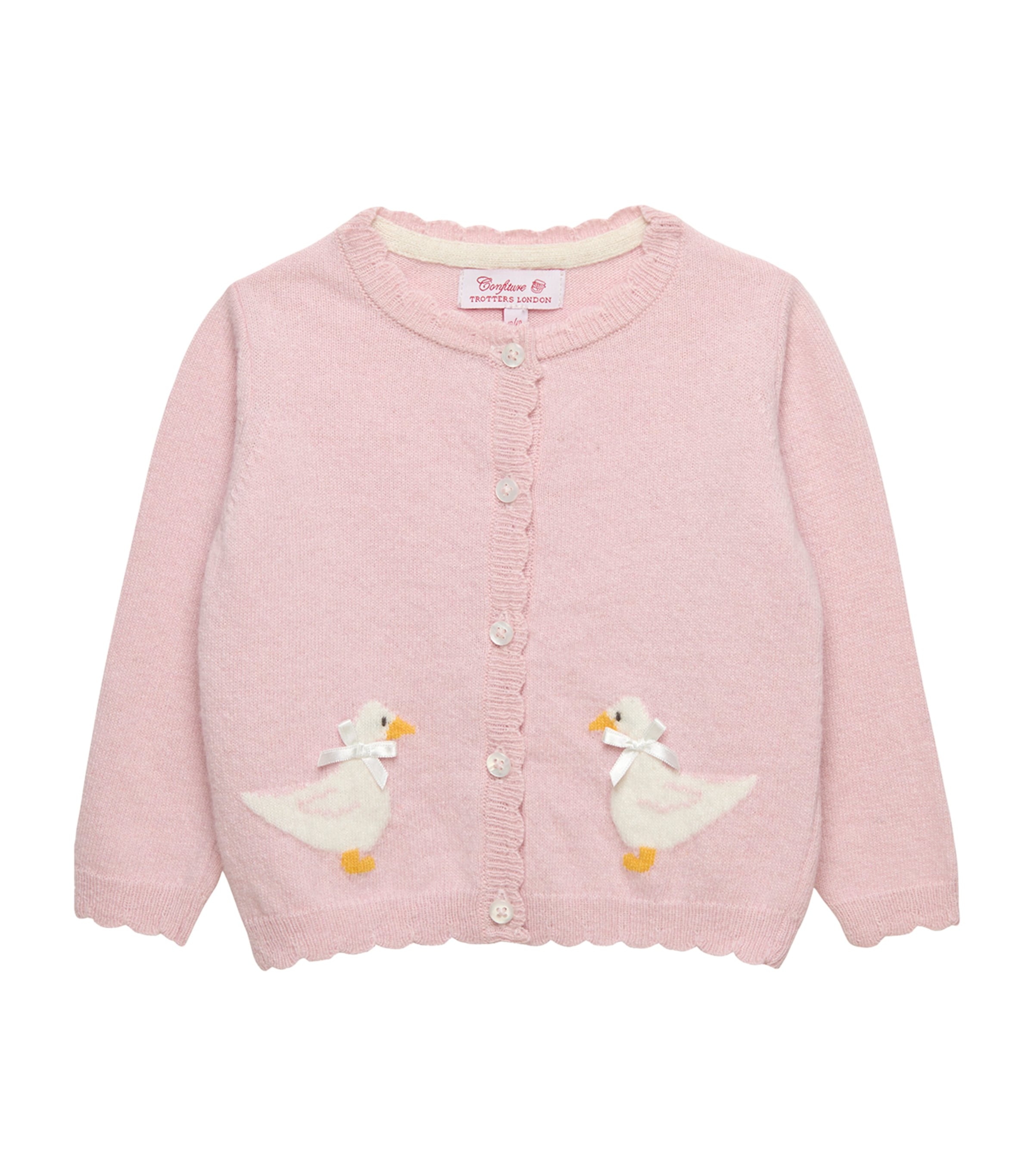 Trotters Wool-blend Duck Intarsia Cardigan In Multi