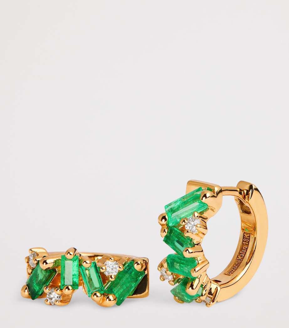 Yellow Gold and Emerald Frenzy Huggie Earrings 18K YG/EMER Image 5