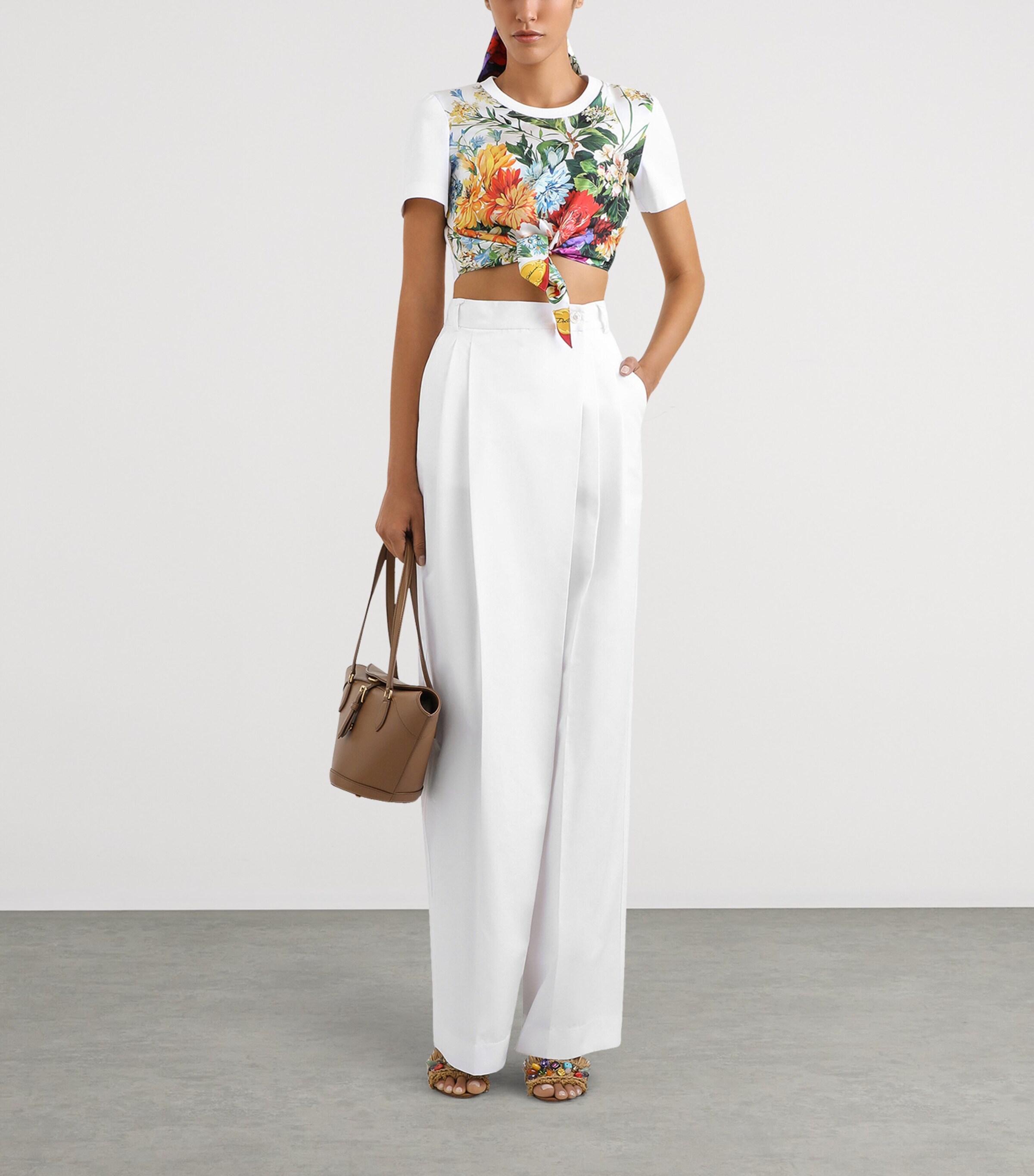 Dolce&Gabbana Womens Cropped Printed T-Shirt Optical White Image 2