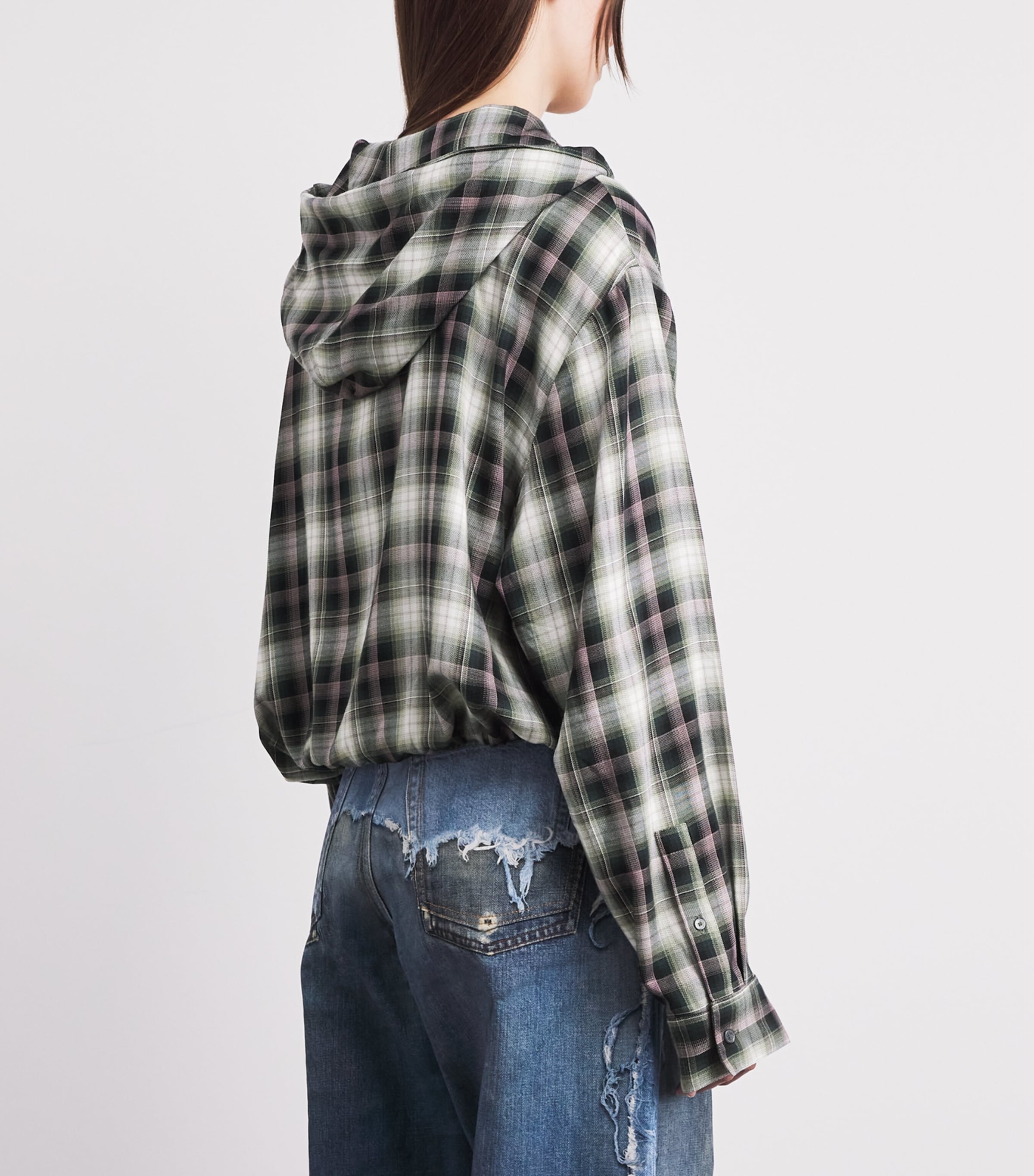 Acne Studios Womens Hooded Check Shirt Aig Black/green Image 5