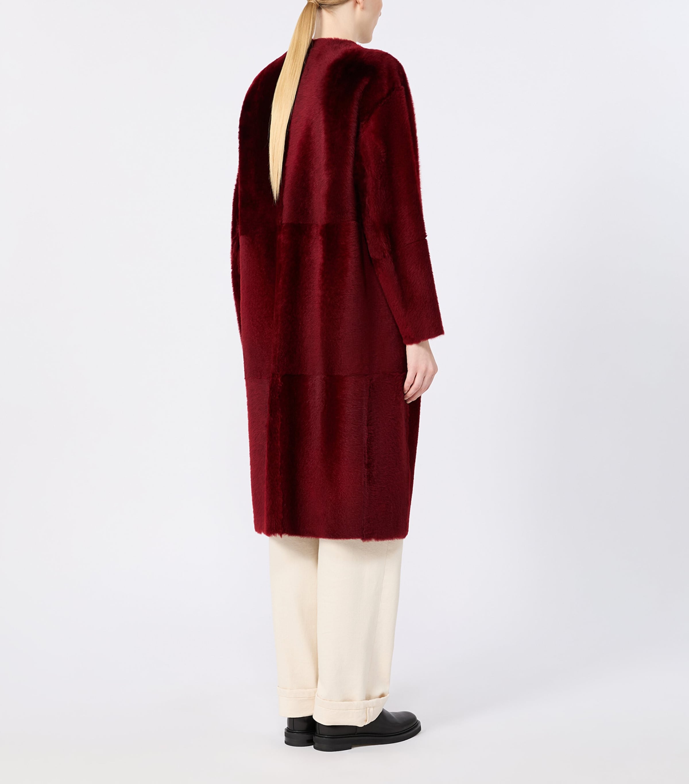 Max Mara Womens Shearling Collarless Coat Bordeaux Image 4