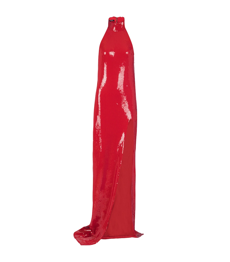 Sequinned Halterneck Maxi Dress 3CH RED Image 1