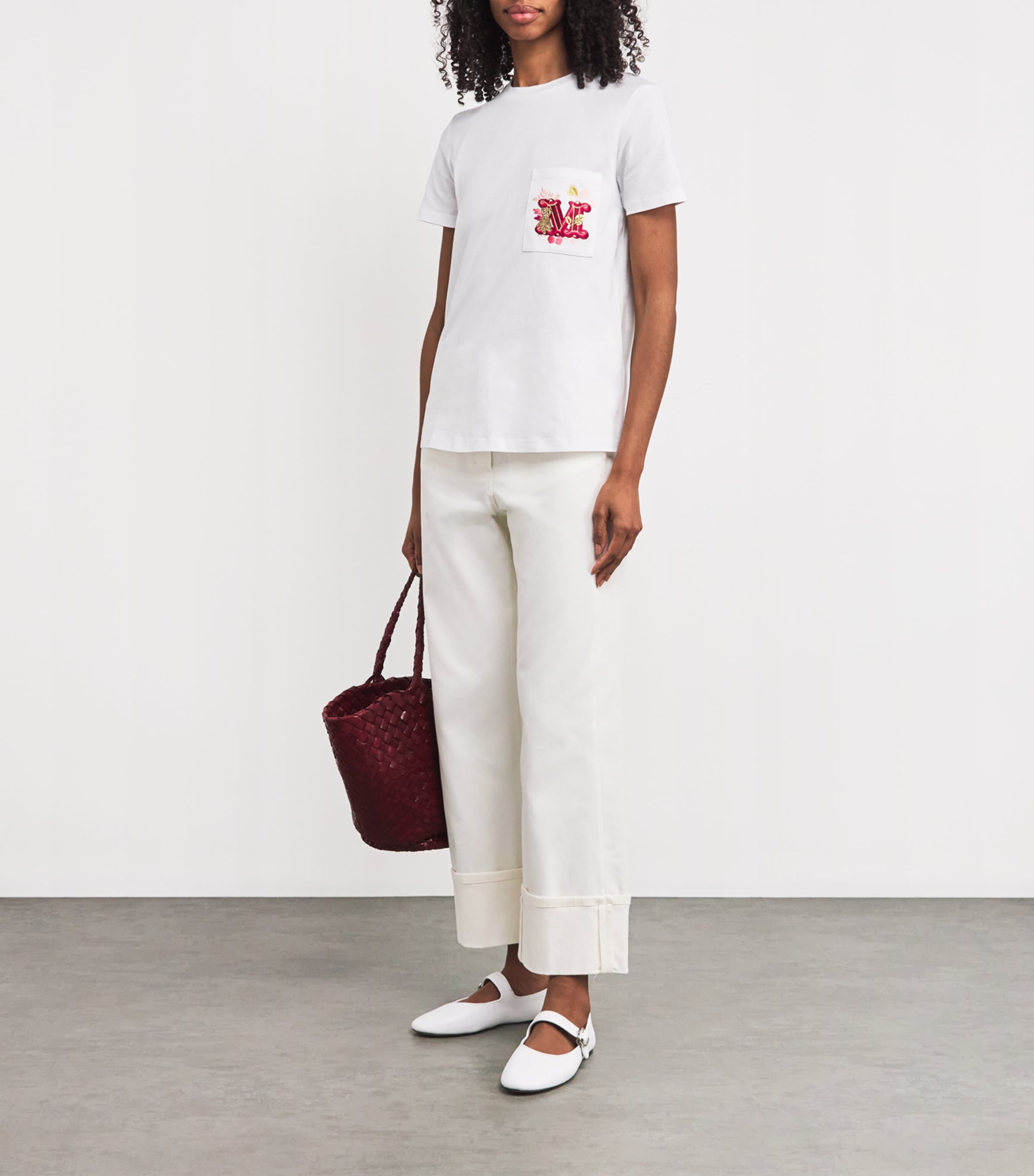 Max Mara◆NUNZIO◆[ヌニーツィオ]刺繍ポケット Tシャツ Jersey T-shirt with embroidered pocket, white | 