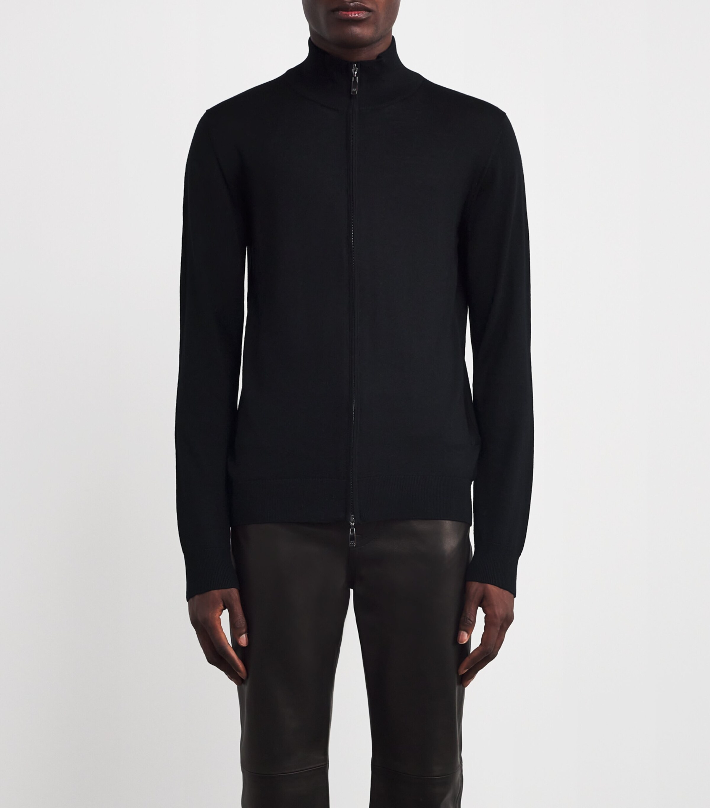 Pal Zileri Mens Wool Zip-Up Cardigan Black Image 3