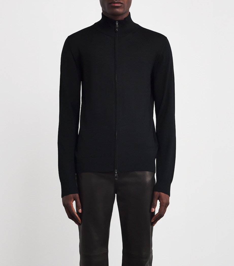 Wool Zip-Up Cardigan 20 BLACK Image 3