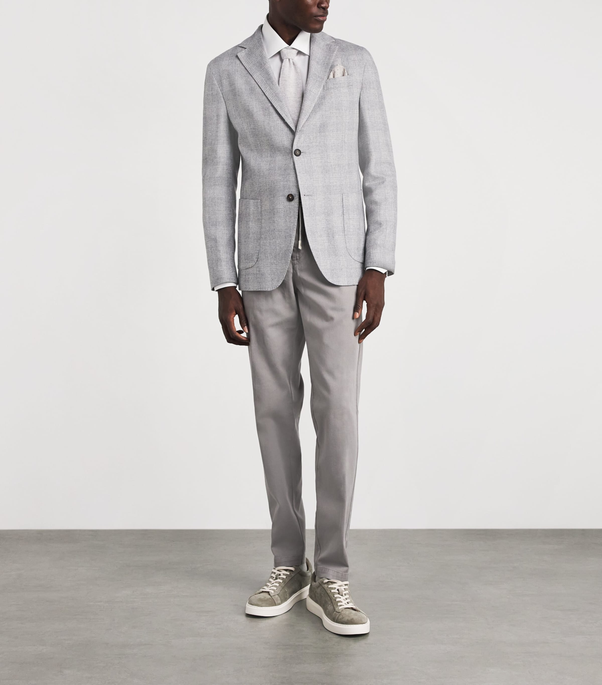 Eleventy Mens Silk-Cashmere Check Unstructured Blazer Grigio Chiaro Melang Image 2