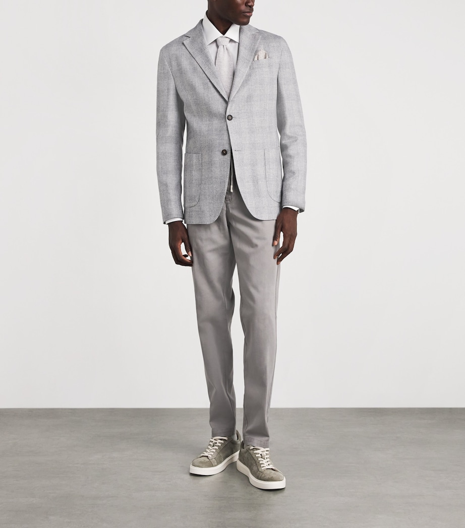 Eleventy Mens Silk-Cashmere Check Unstructured Blazer Grigio Chiaro Melang Image 2