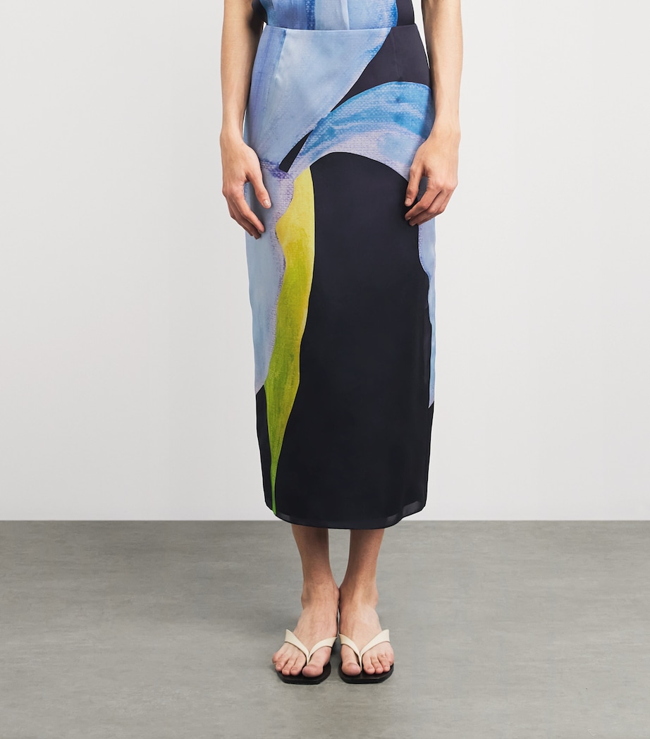 Lafayette 148 Womens Silk Iris Print Midi Skirt Inkmu Ink Multi Image 4