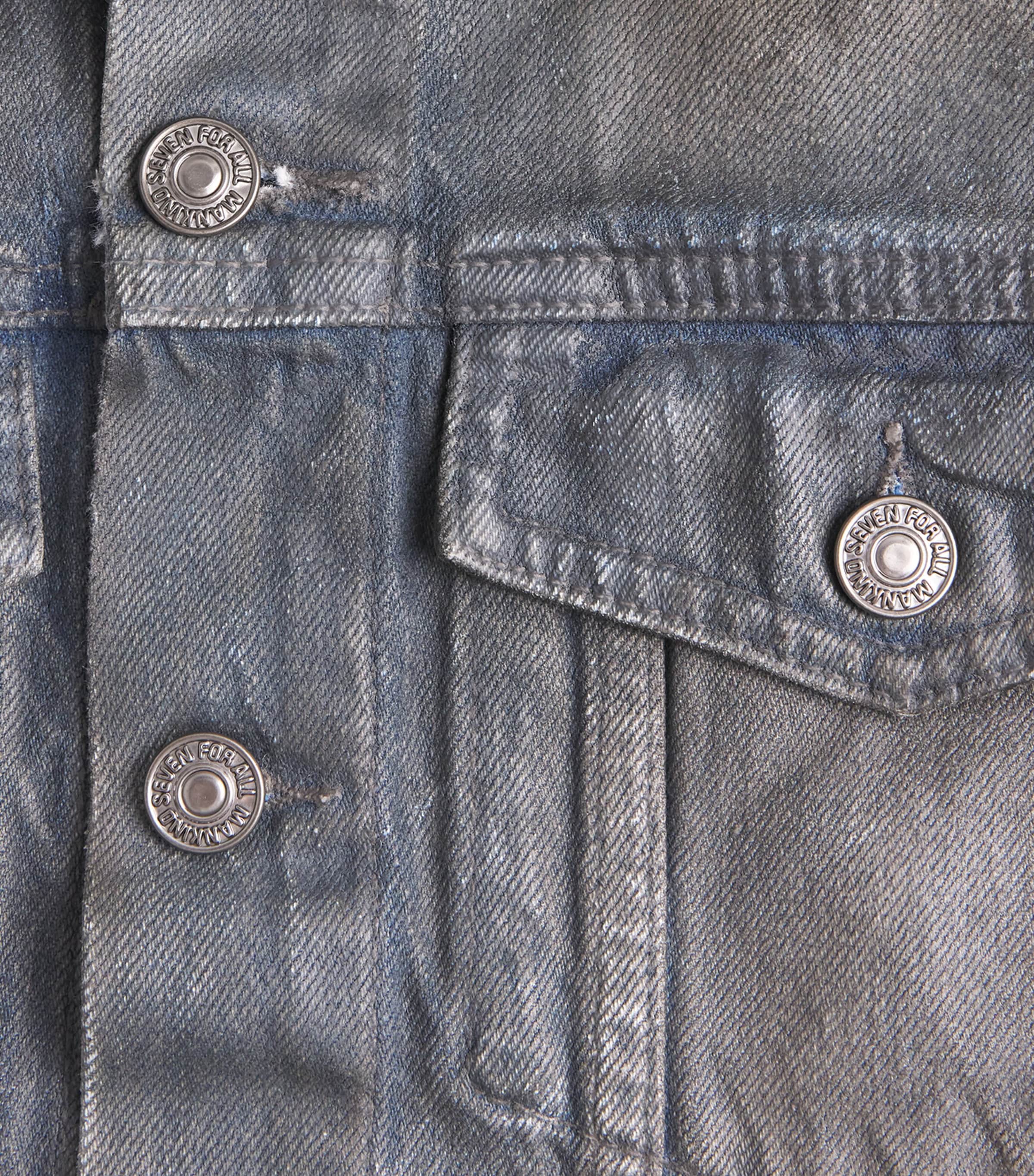7 For All Mankind Womens Coated Denim Jacket Dark Grey Image 6