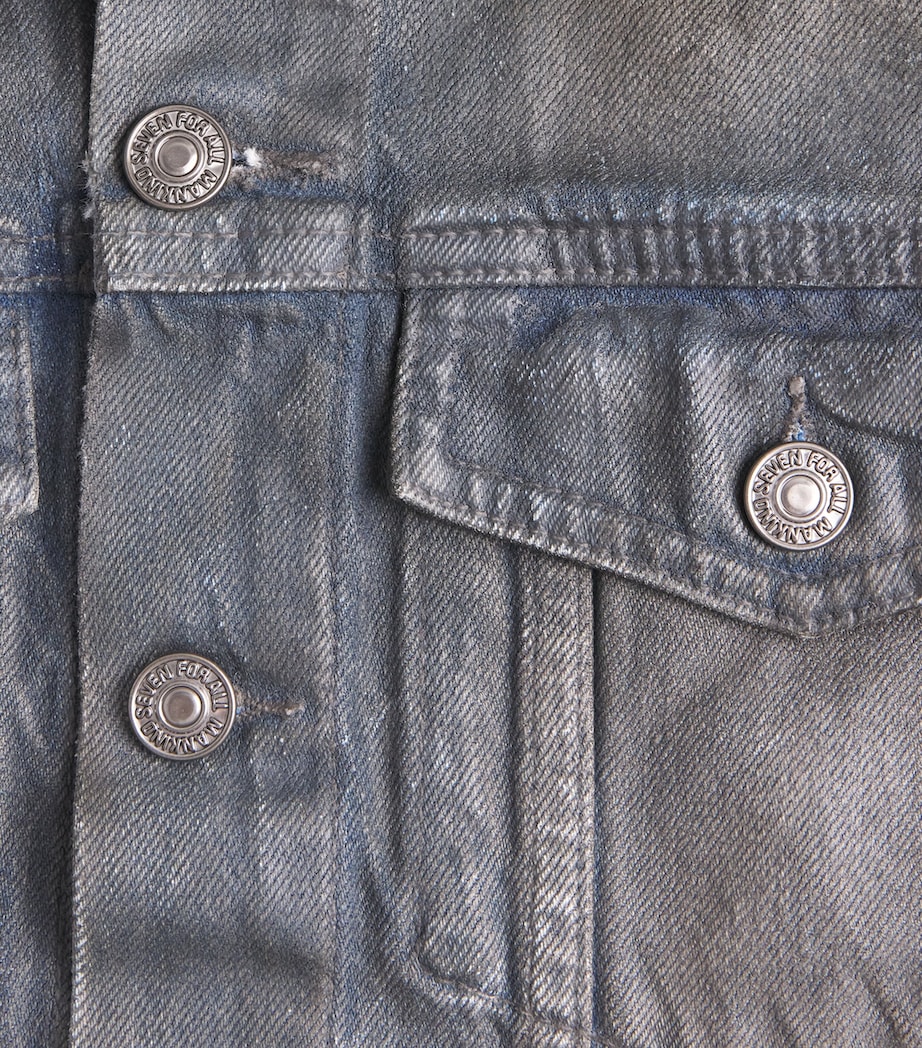 7 For All Mankind Womens Coated Denim Jacket Dark Grey Image 6