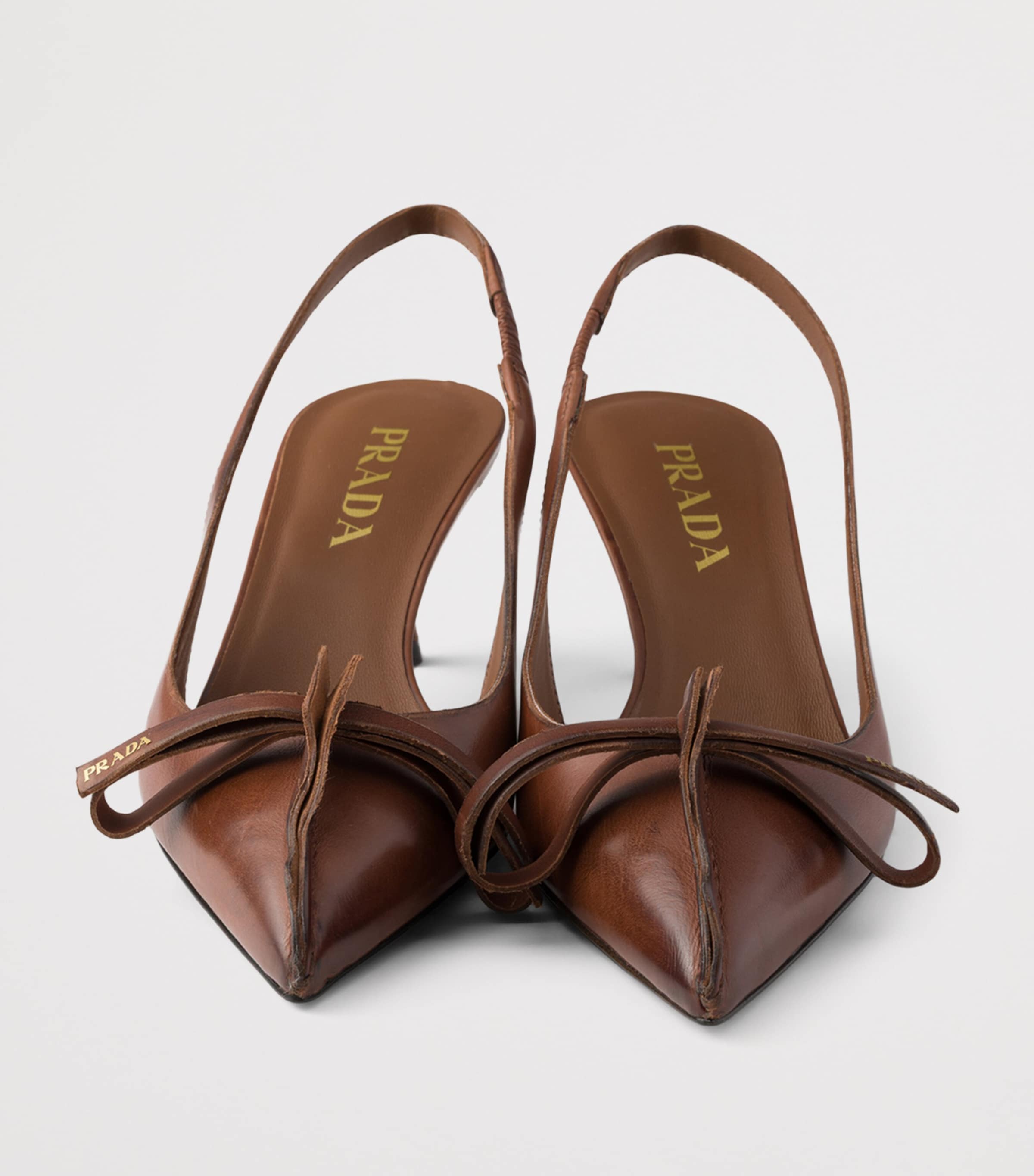 Prada Leather Bow-Detail Slingback Pumps 55 Brown Image 5