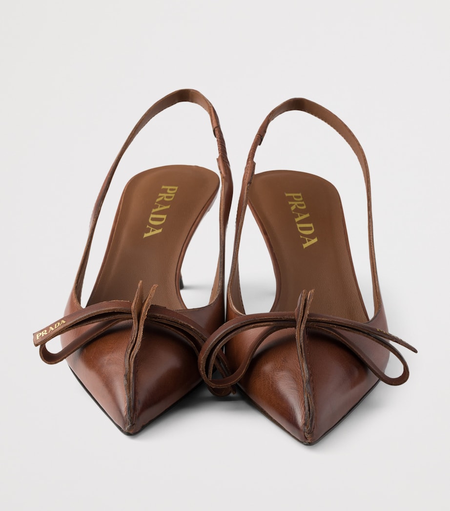 Prada Leather Bow-Detail Slingback Pumps 55 Brown Image 5