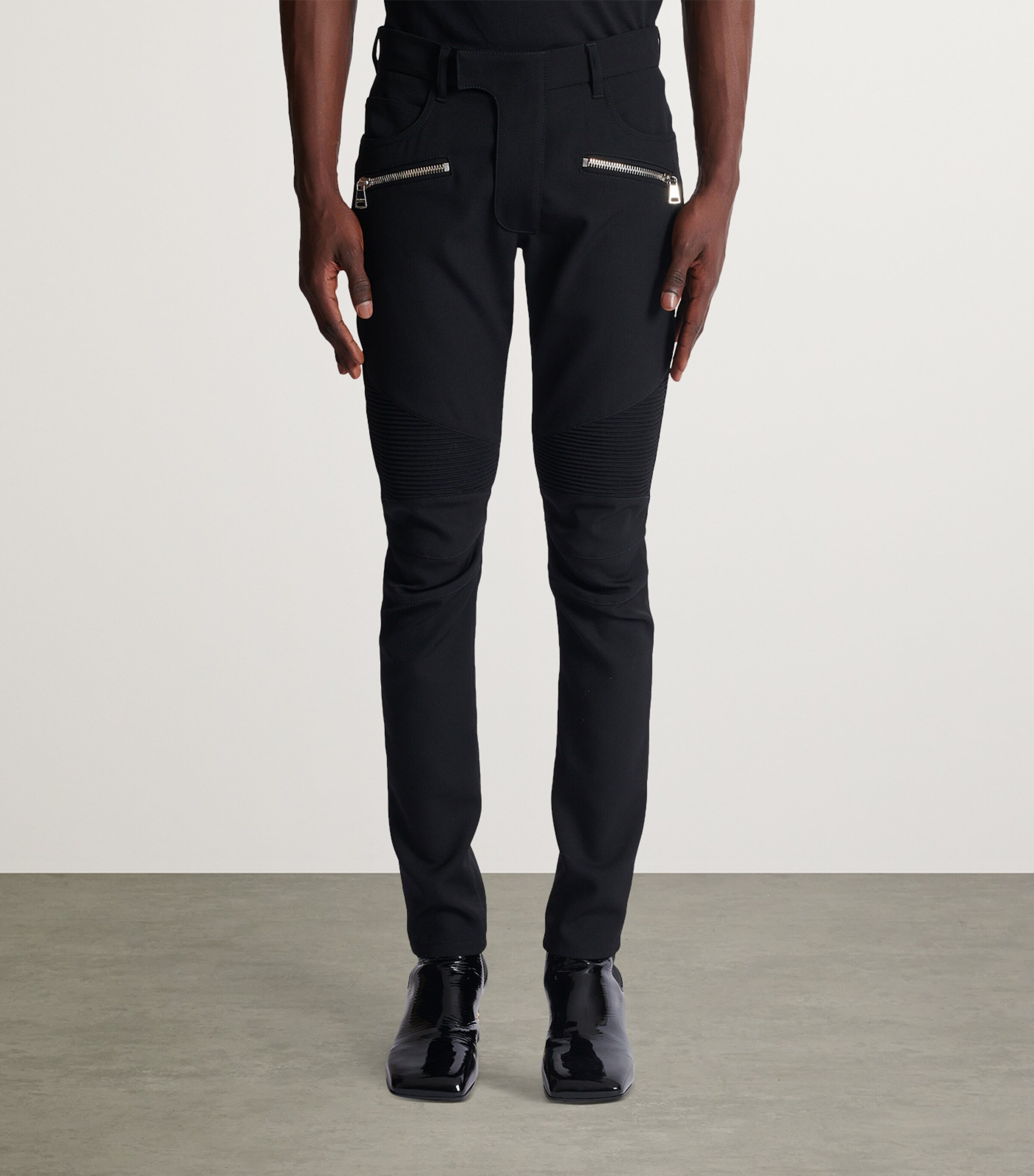 Balmain Mens Wool Slim Biker Trousers Noir Image 4