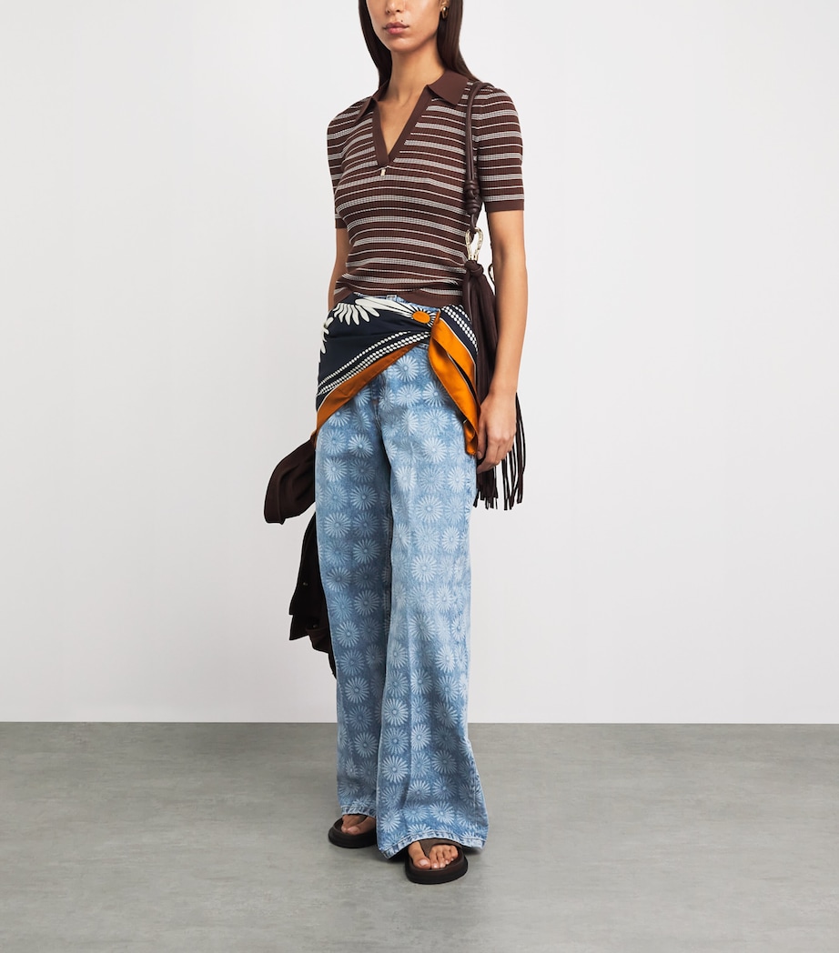 Sandro Paris Womens Floral Wide-Leg Jeans Blue Jean Image 2