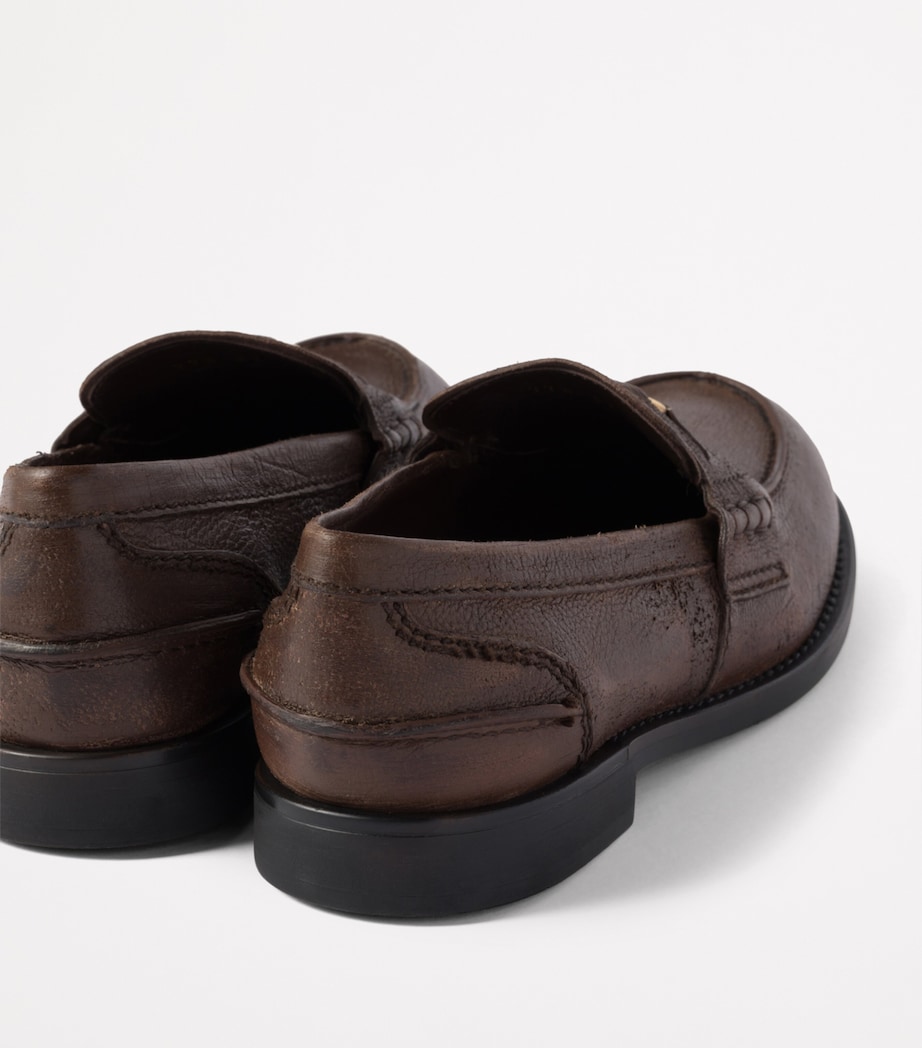 Miu Miu Leather Distressed Penny Loafers Image 3