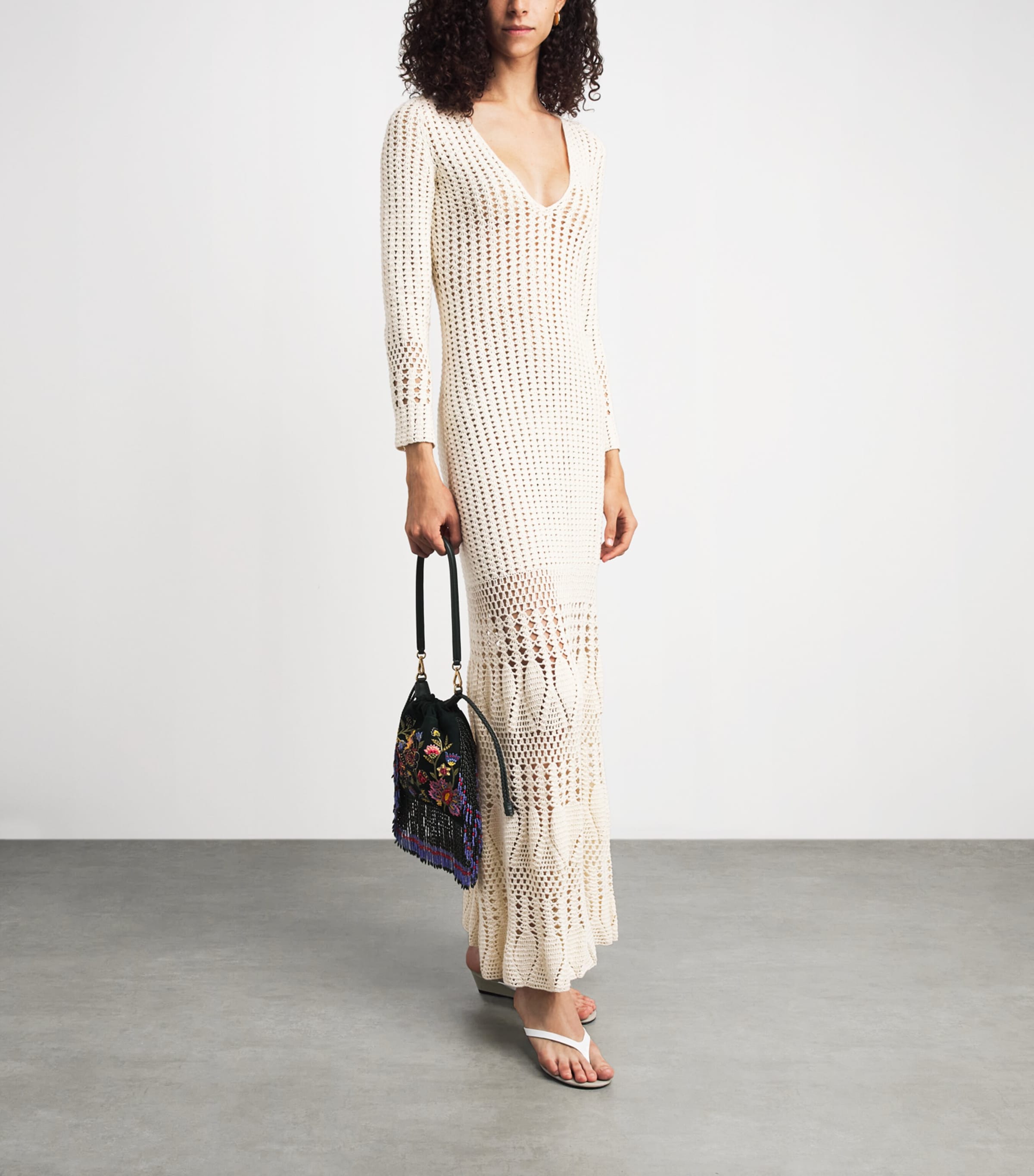 ESCVDO Womens Crochet Reflejo Midi Dress Ivory Image 2