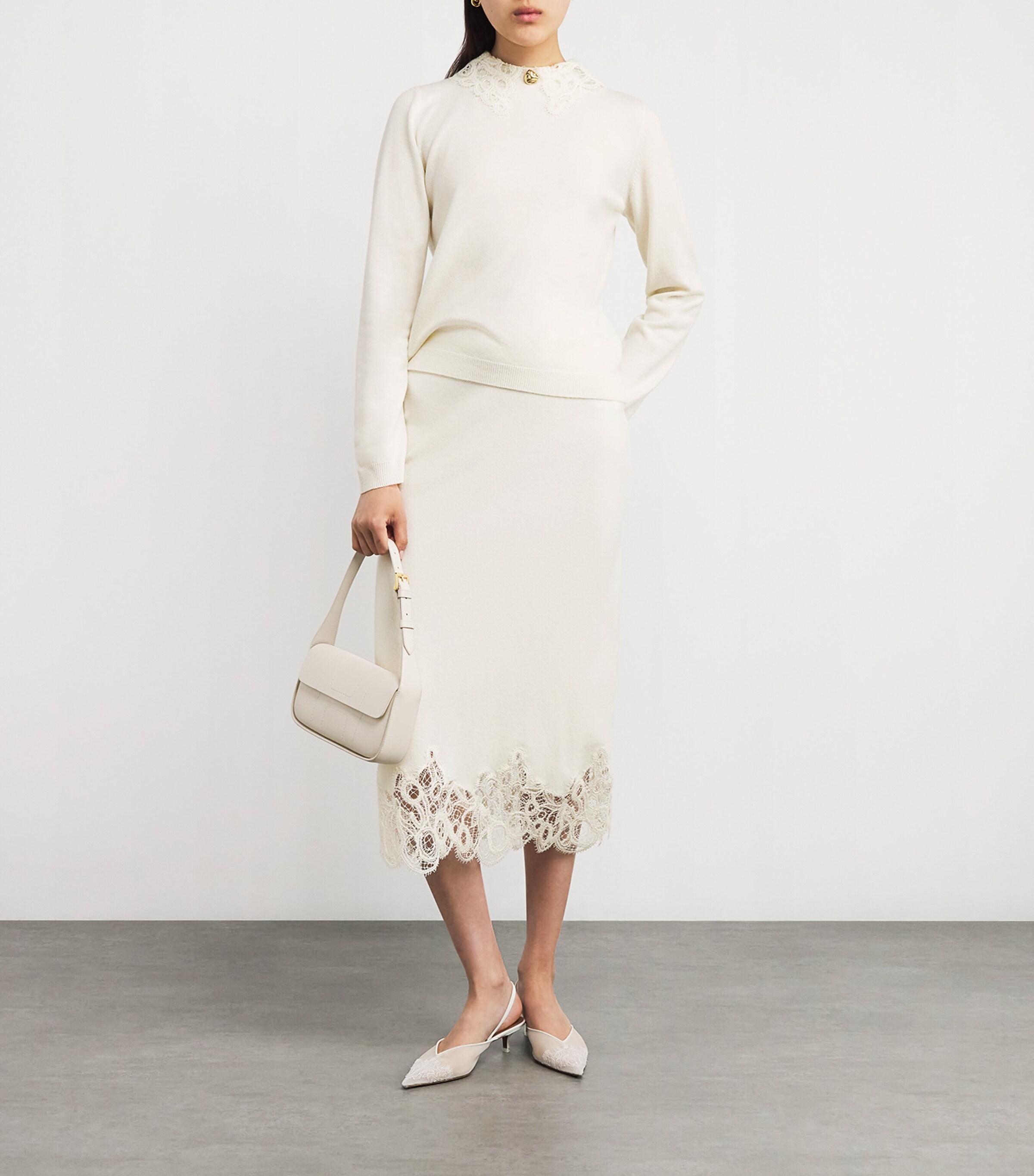 Fabiana Filippi Womens Wool-Silk-Cashmere Lace-Trim Sweater Rafia Image 2