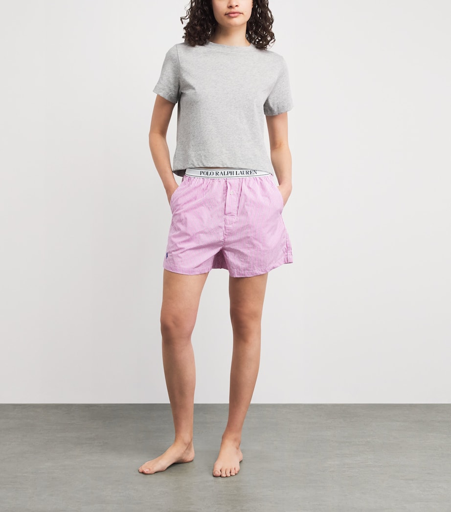 Polo Ralph Lauren Womens Cotton Stripe Logo Pyjama Shorts Wht Cld X Vilet Mead Image 2