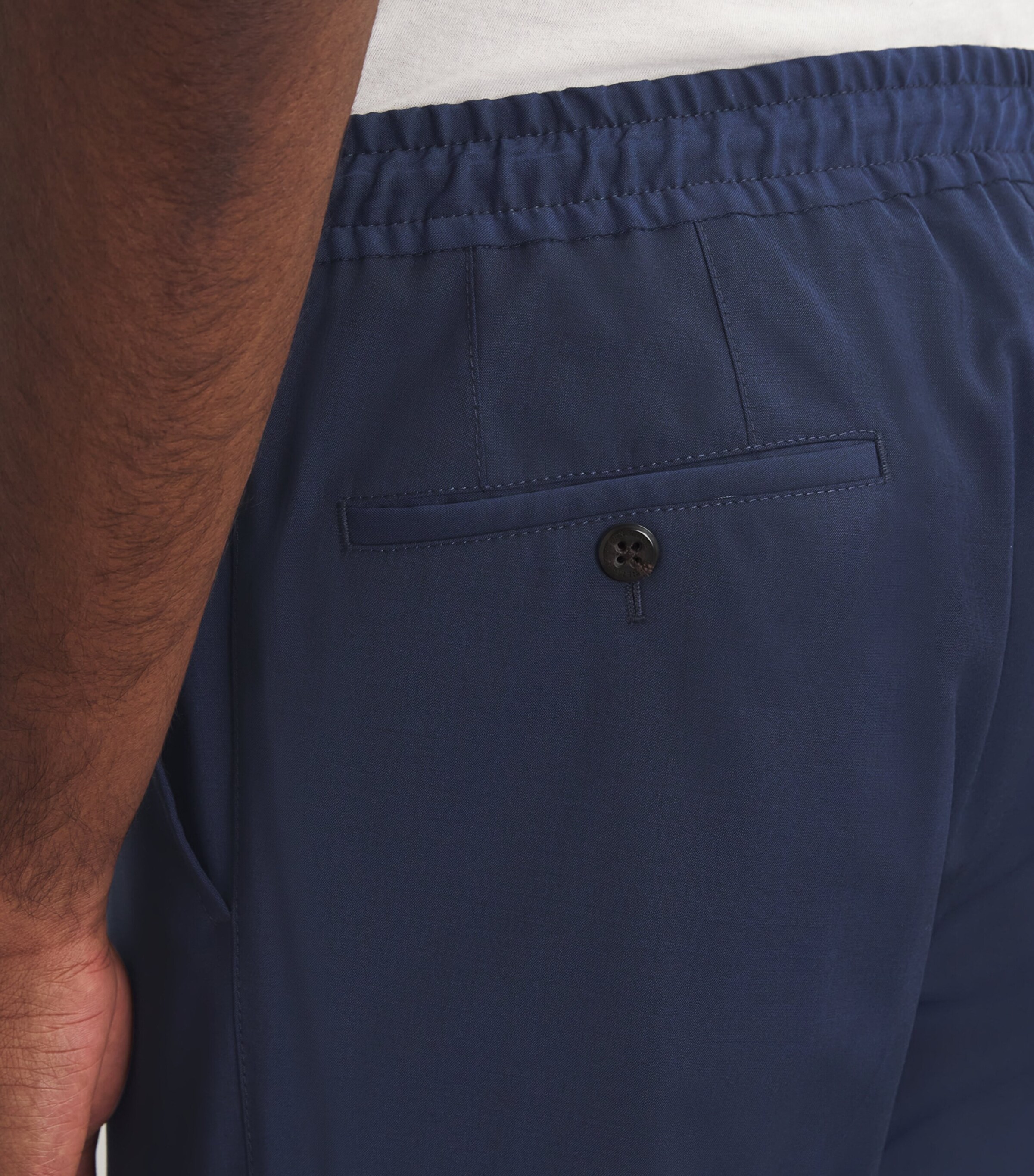 Wool Drawstring Straight Trousers 005 BLUE Image 6