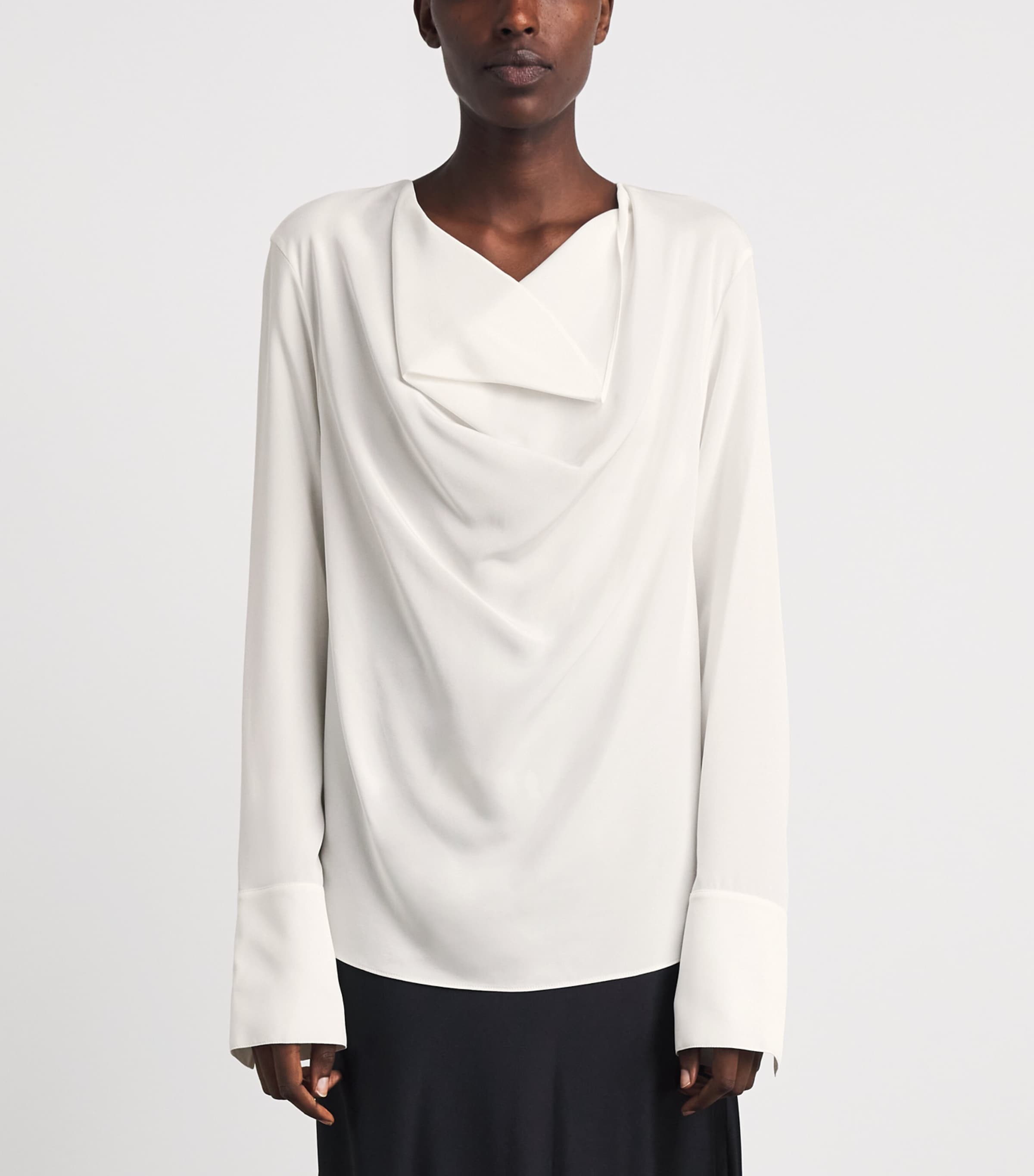 Lafayette 148 Womens Crepe Cowl-Neck Blouse Cloud Image 4