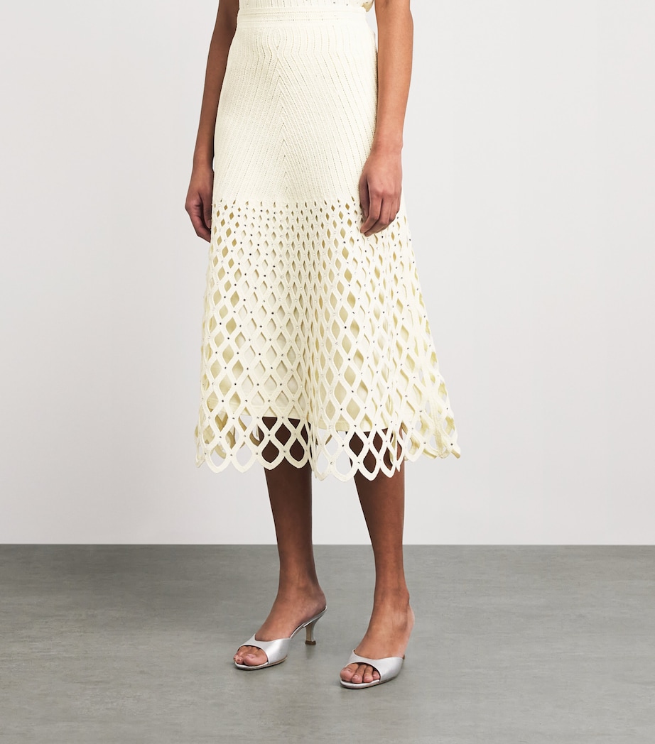 Maje Womens Embellished Crochet Midi Skirt Pale Yellow Image 4