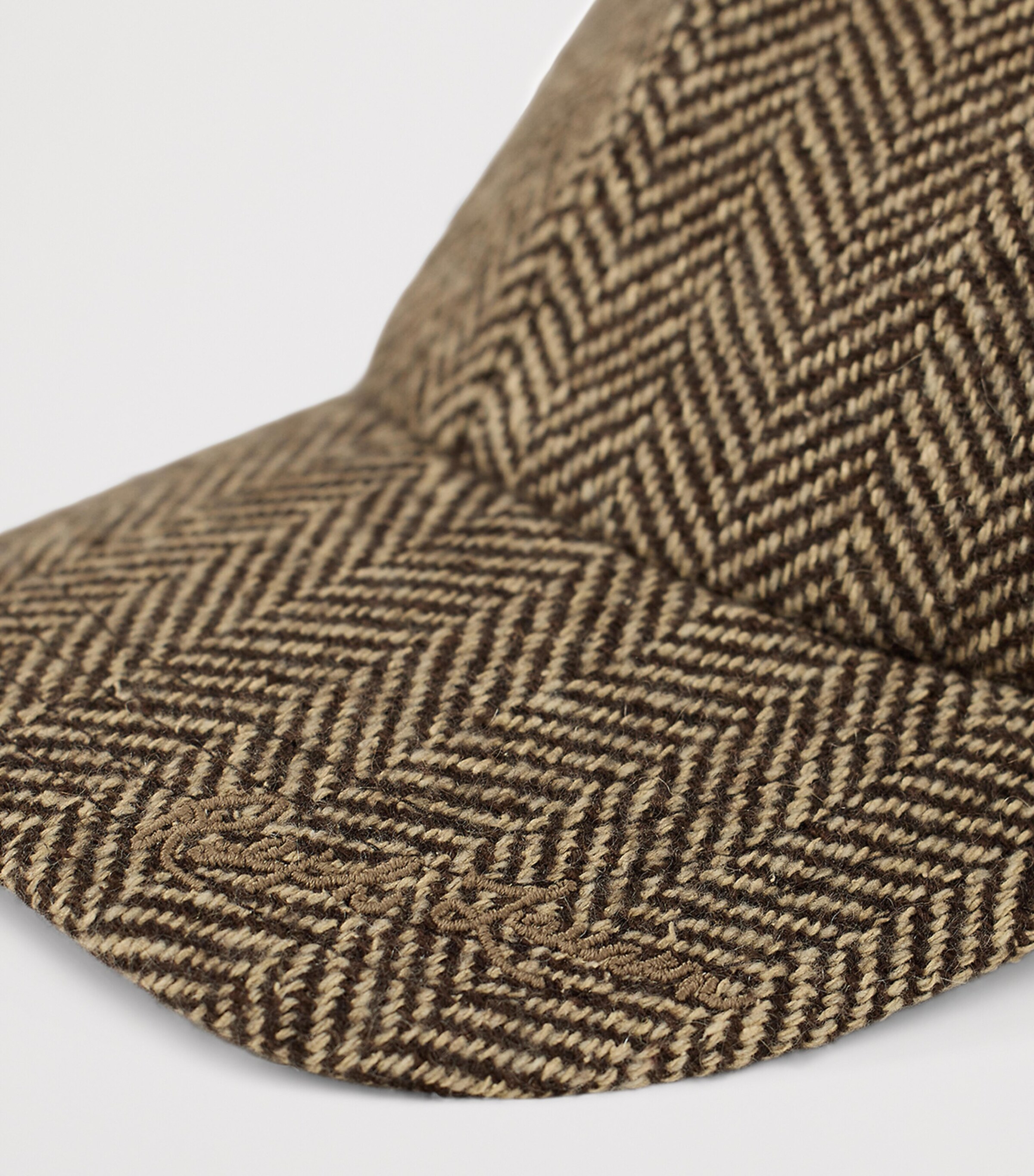 Cashmere-Silk Herringbone Tweed Cap BROWN/CREAM Image 3