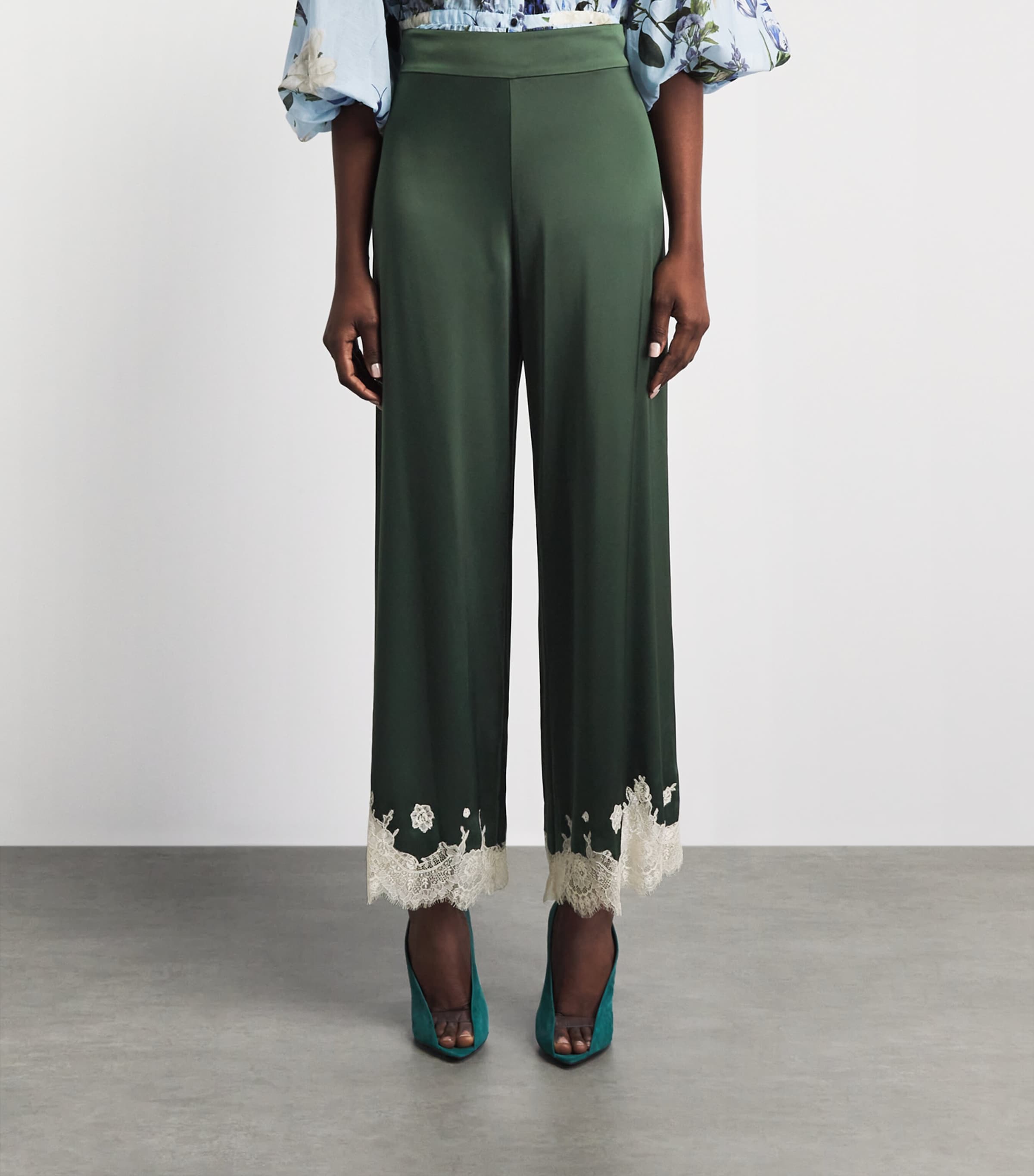 Alice+Olivia Womens Wide-Leg Athena Trousers Dark Fern Image 4