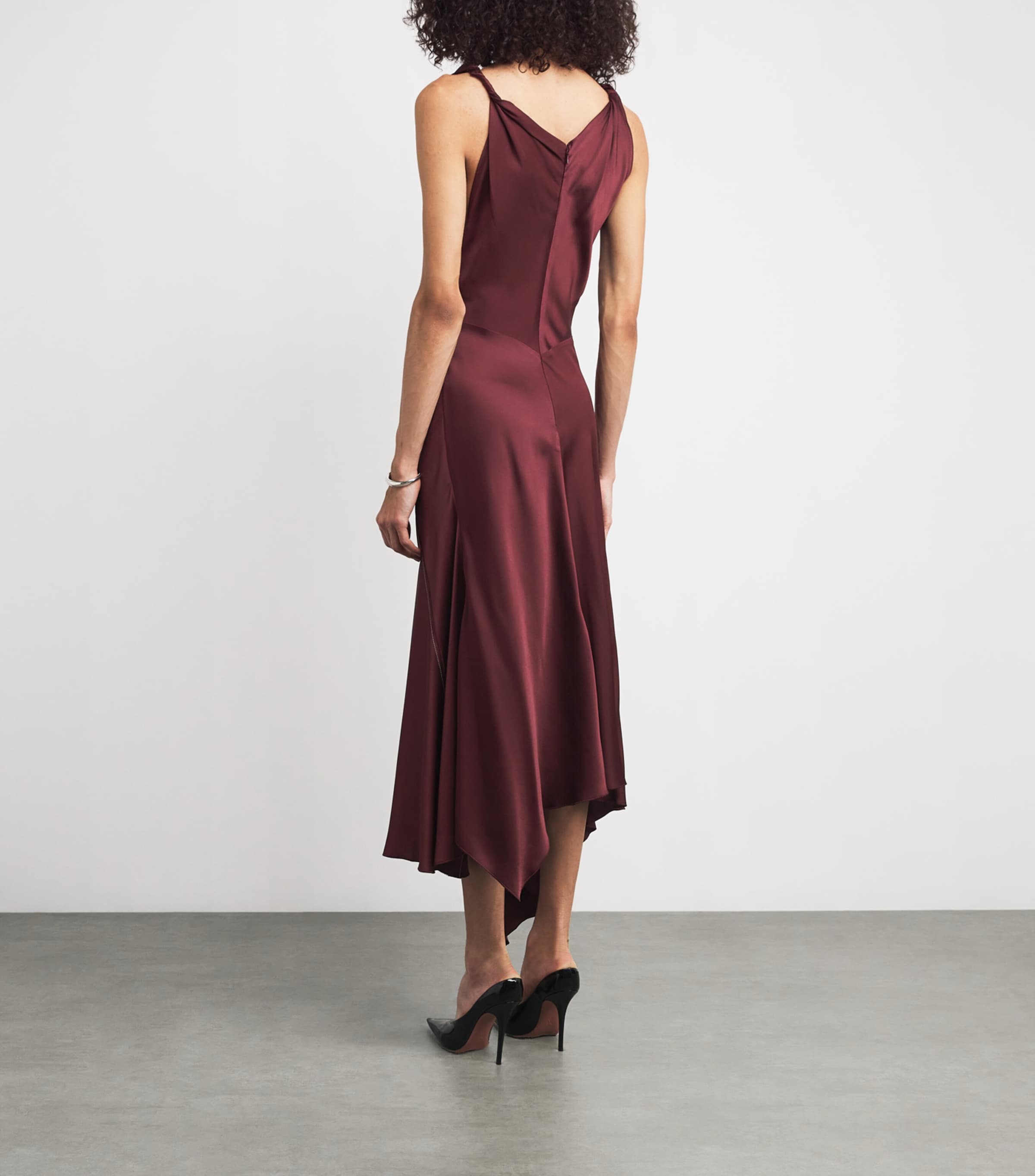 Satin Asymmetric Draped Midi Dress 9635 CINNABAR RED Image 3