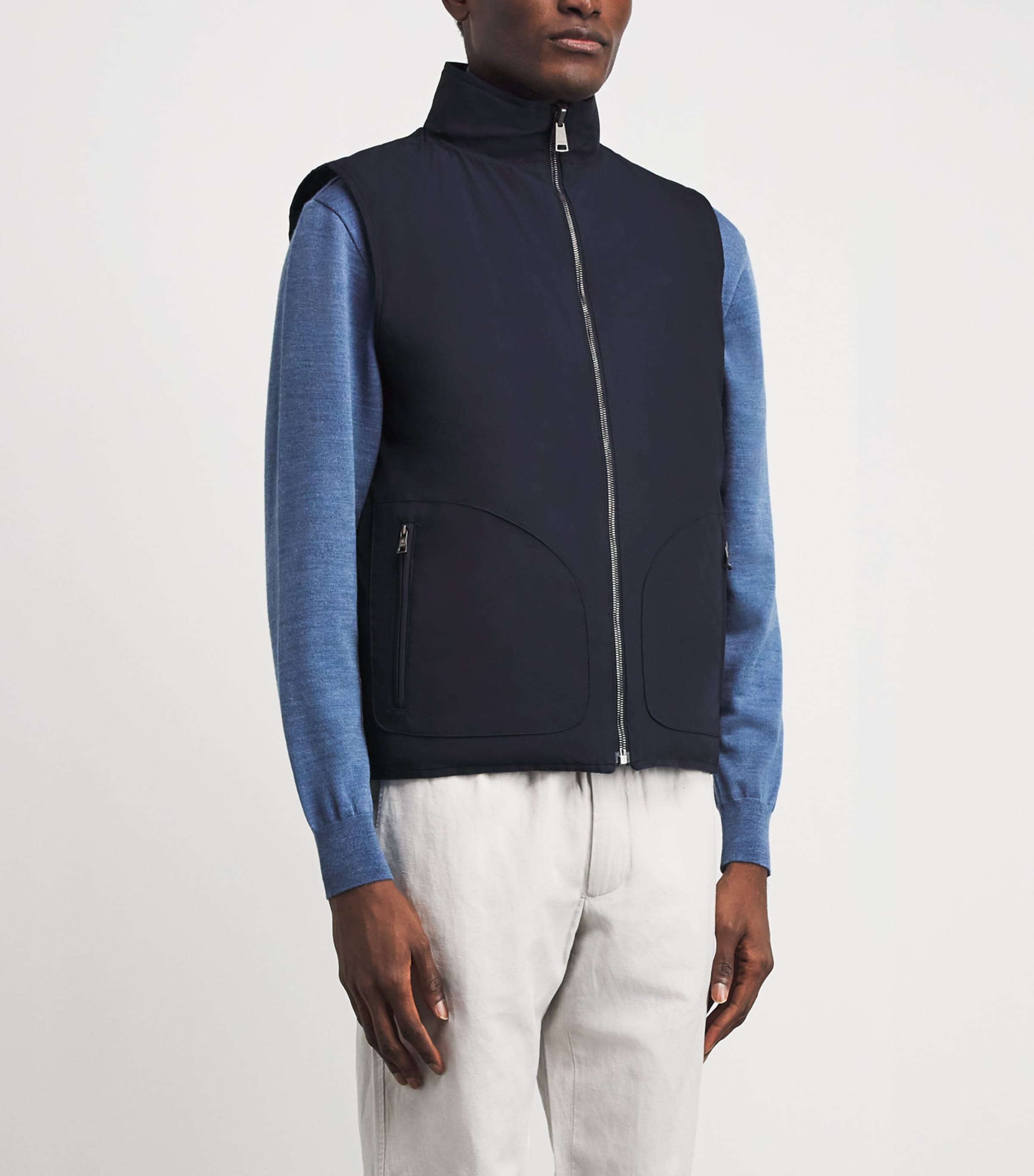 Fioroni Cashmere Mens Down Linen Reversible Gilet Denim Image 4