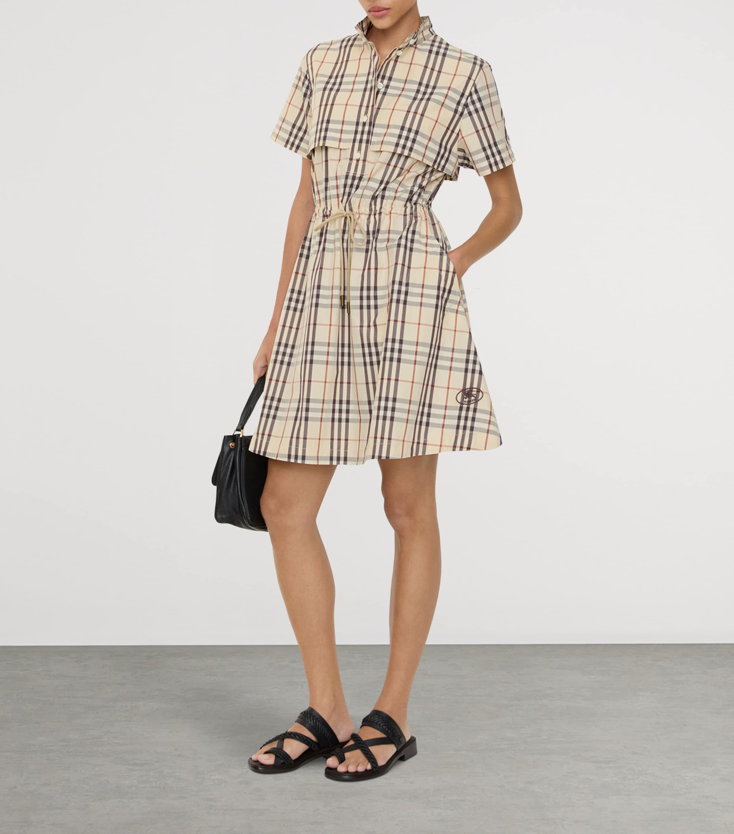 Burberry Womens Cotton Check Shirt Dress Almond Beige Ip Chck Image 2