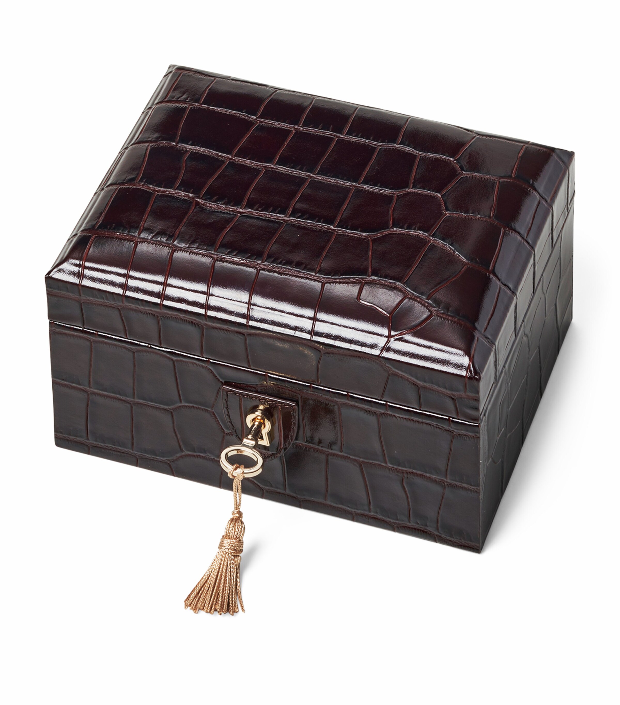 Leather Croc-Embossed Watch & Cufflinks Box AMAZONBROWN Image 2