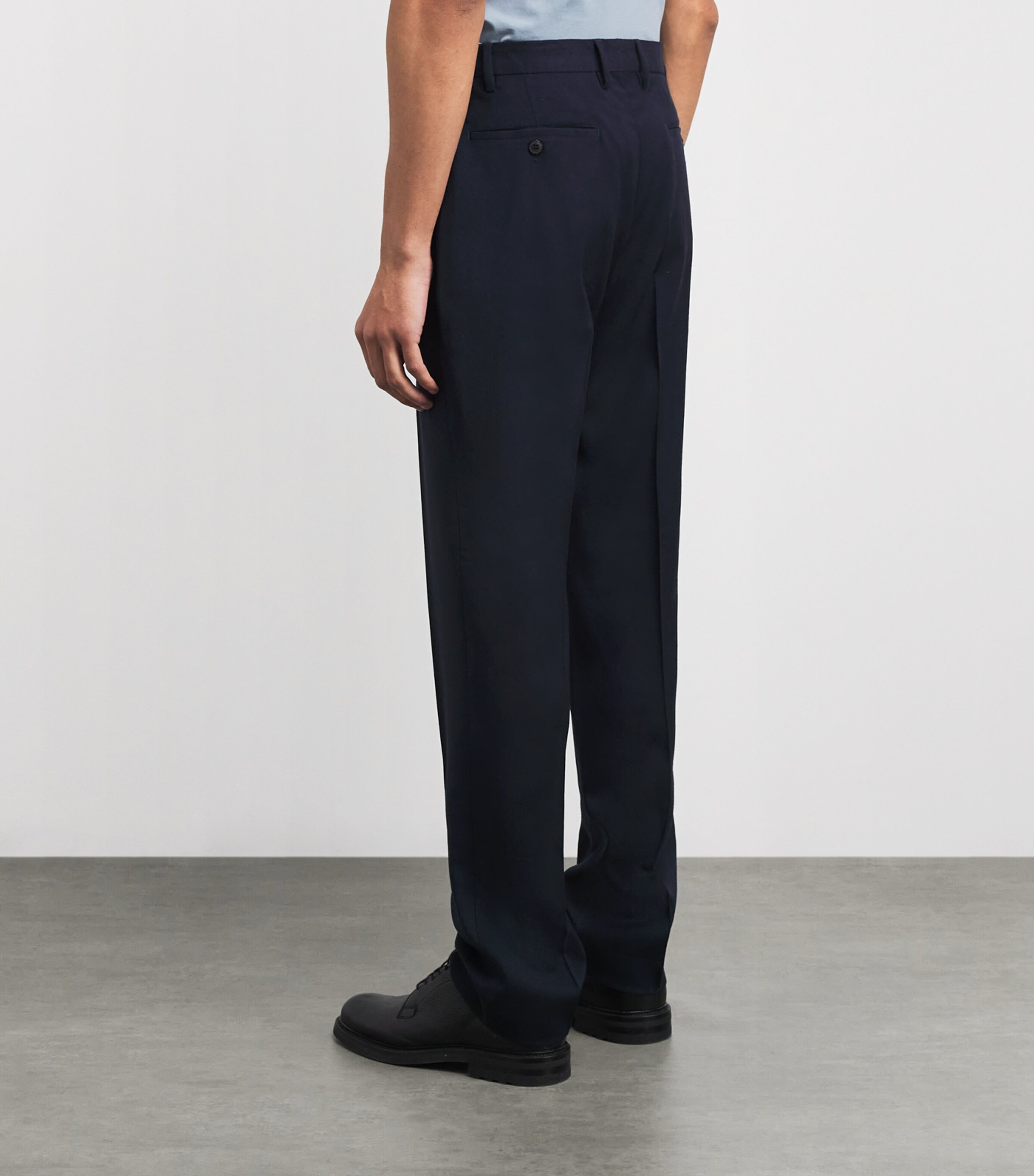 Wool Pleated Straight Trousers NAVY BUAA Image 4