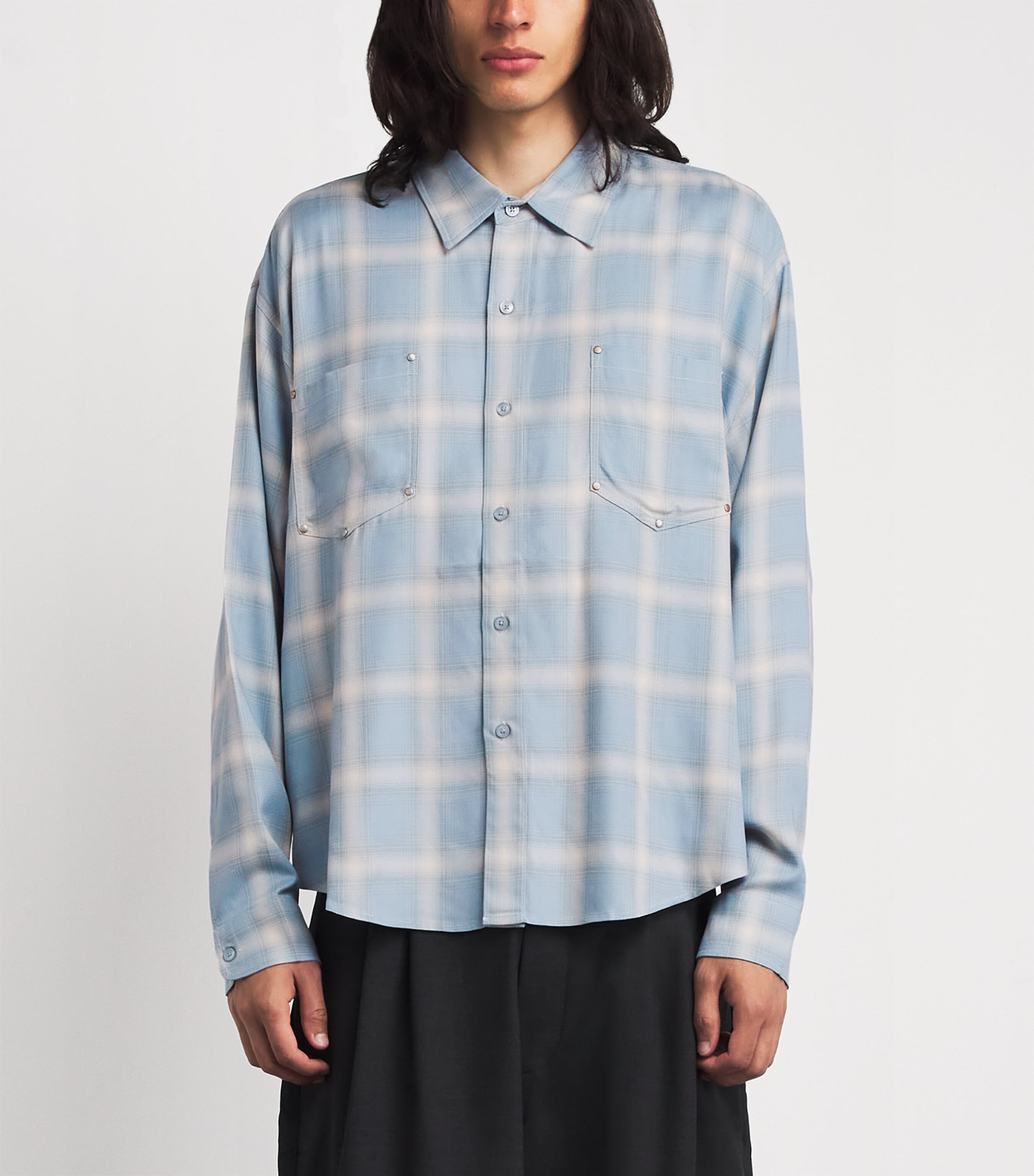 Cole Buxton Mens Check Western Shirt Baby Blue Image 4
