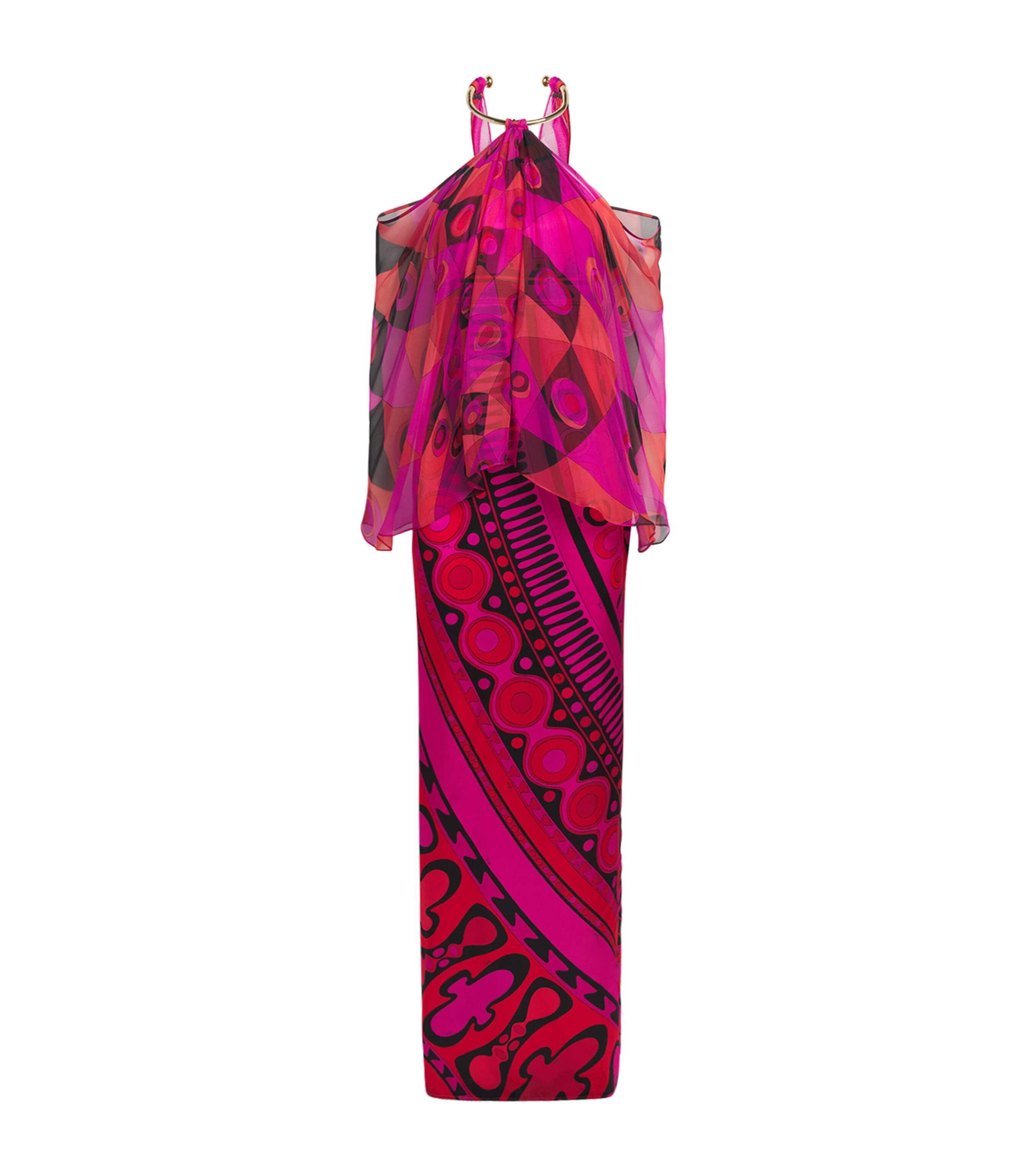 PUCCI Womens Silk Occhi Print Maxi Dress Fuchsia Image 1