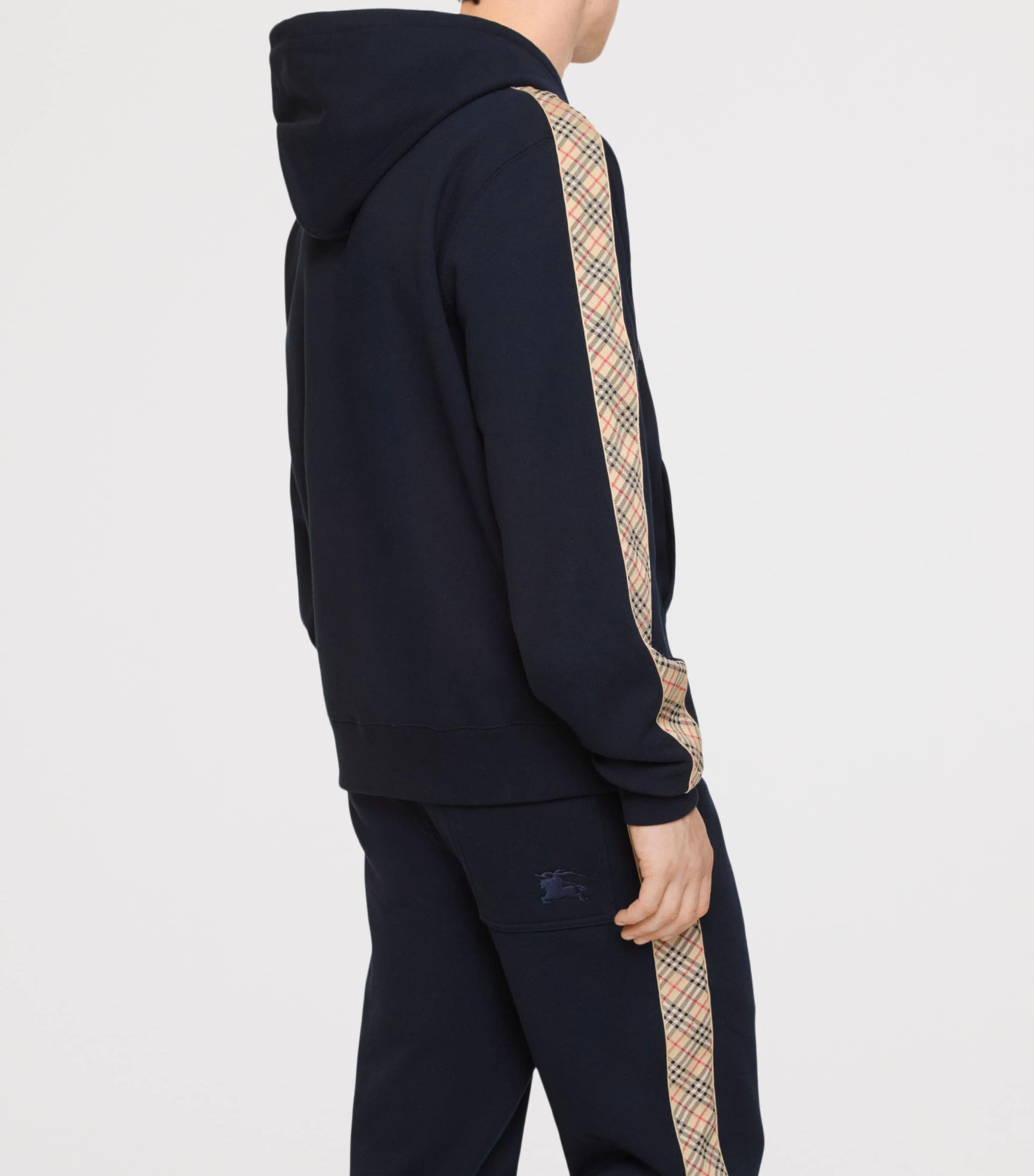 Cotton Check-Trim Zip-Up Hoodie NAVY Image 3
